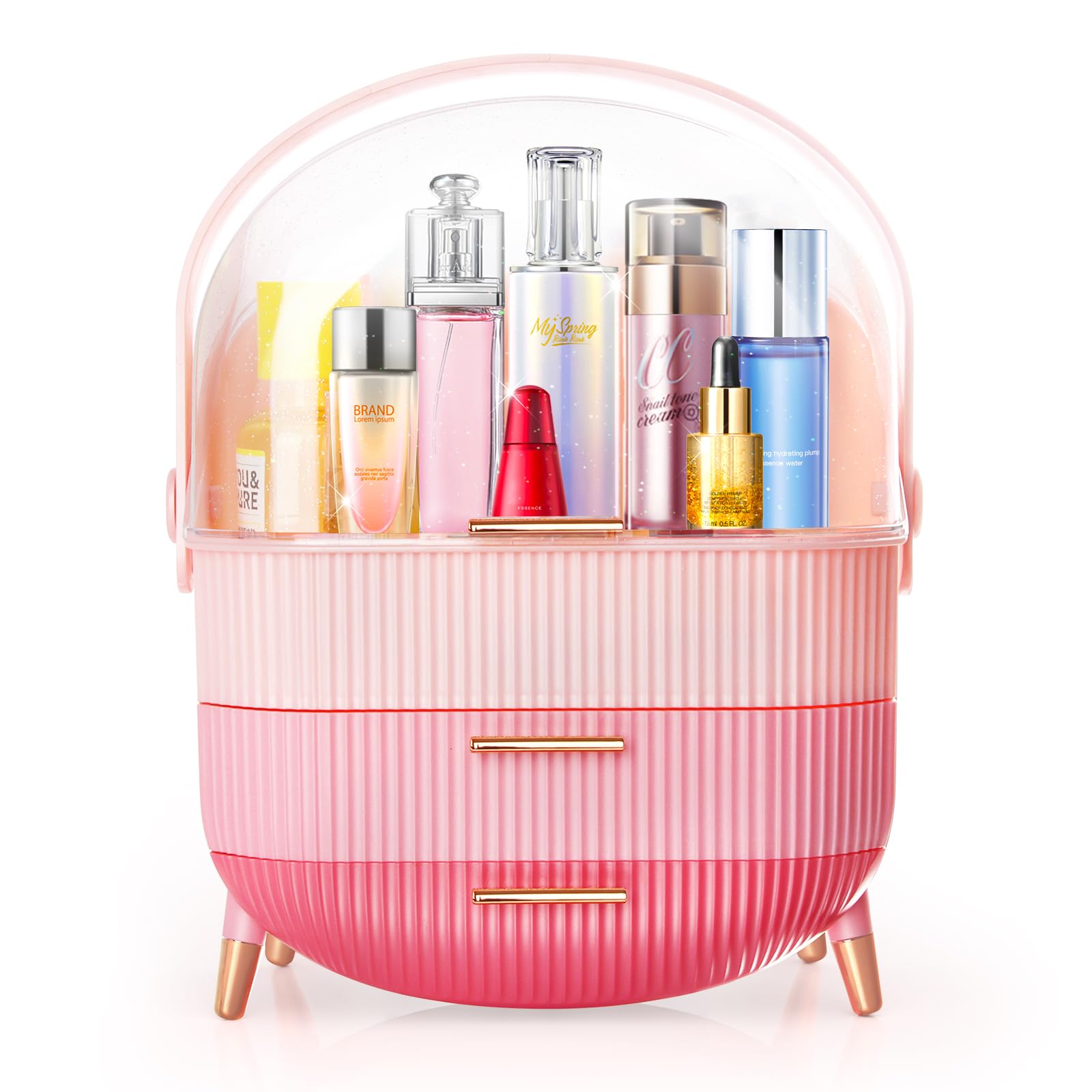 MASSY Egg Shape(Oval) Makeup Storage Box, Countertop Portable Vanity Cosmetics Organizer Preppy