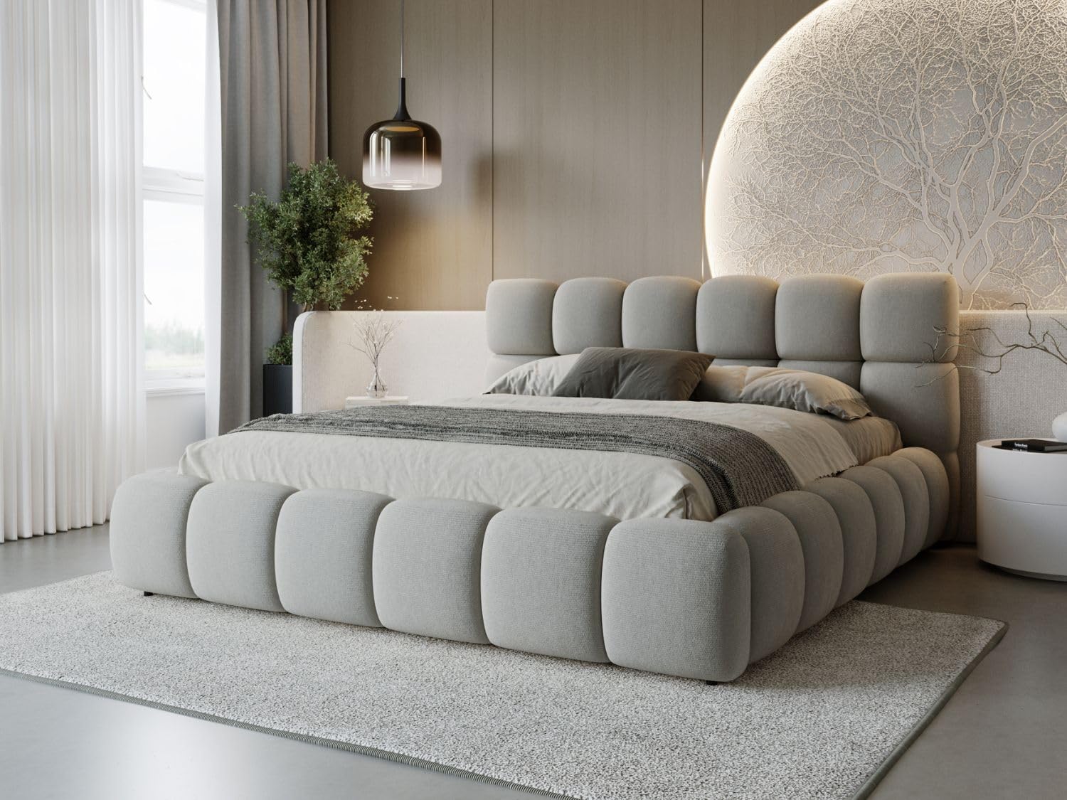 GRAINGOLD Polsterbett Modo 180x200 – Bettkasten, Samt, mit Lattenrost, Kopfteil, ohne Matratze, Grau