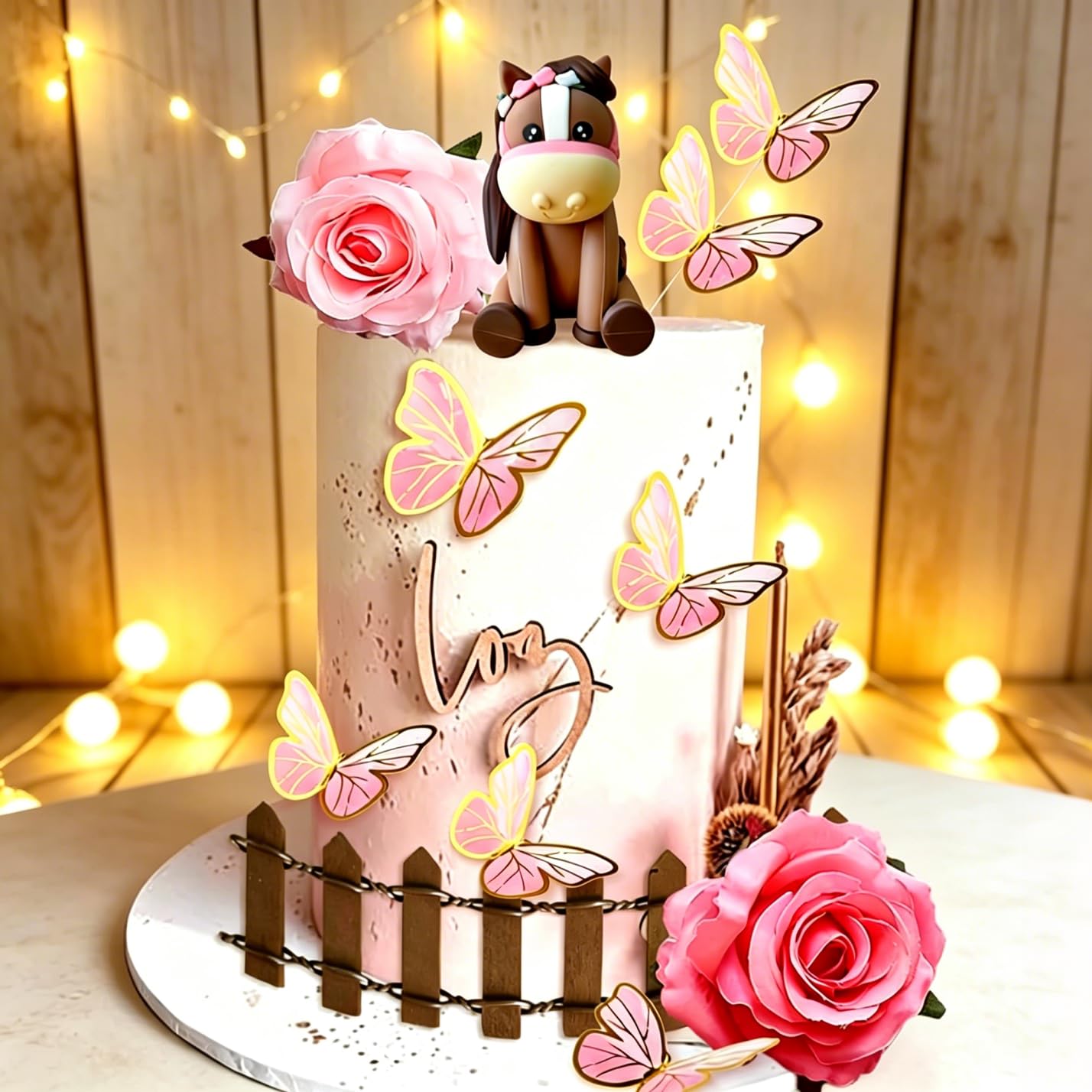 JeVenis Floral Horse Cake Decoration Cowgirl Cake Topper Girls Horse Party Decorations Horse Racing for Western Cowgirl Birthday Baby Shower