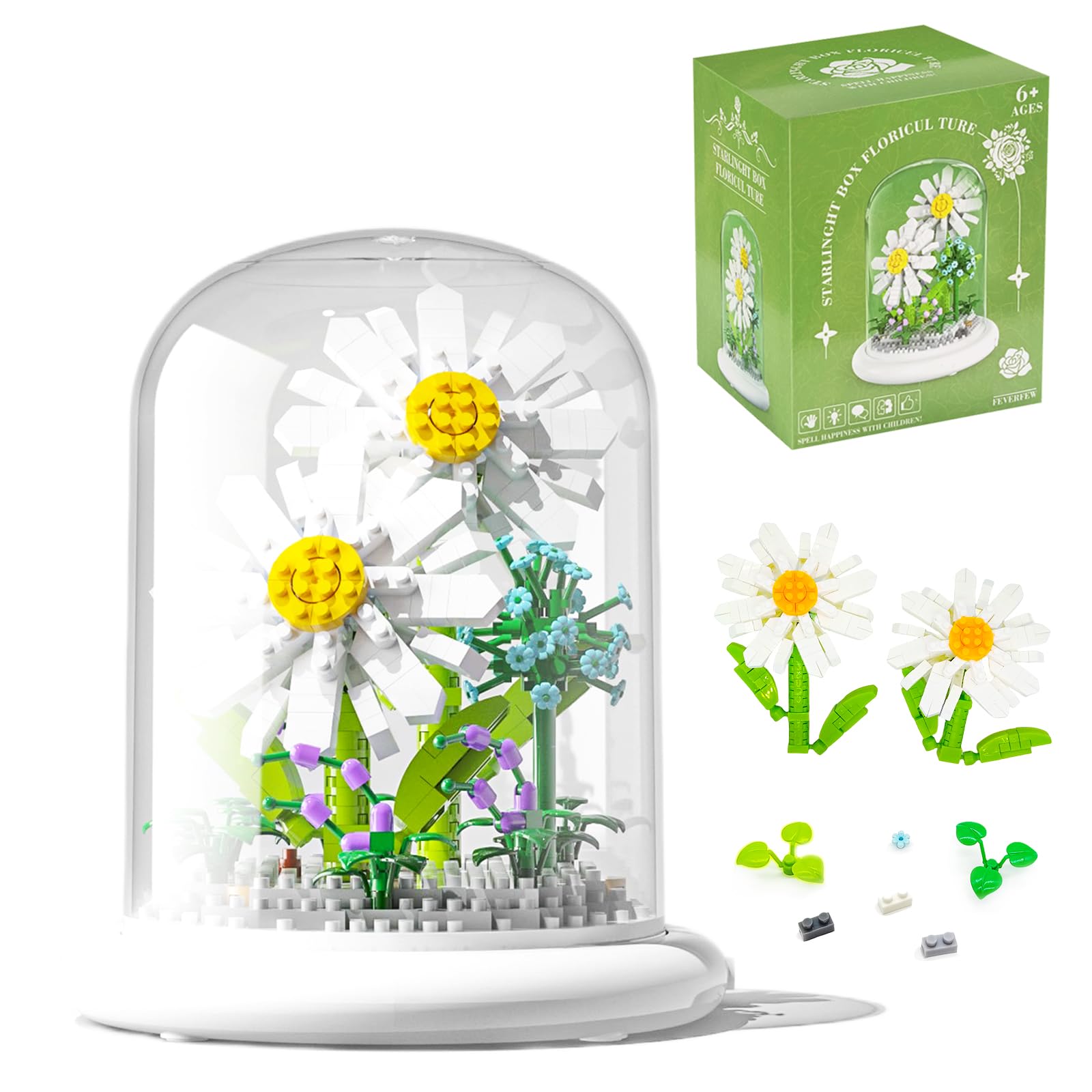 MJDDJA Bouquet Building Kits, 550 Pcs Mini Bricks Building Blocks Sets, Forever white Chrysanthemum Decorated Flower with Dust Cover, Womens Girlfriend Mom Gifts,Christmas,Mother's Day