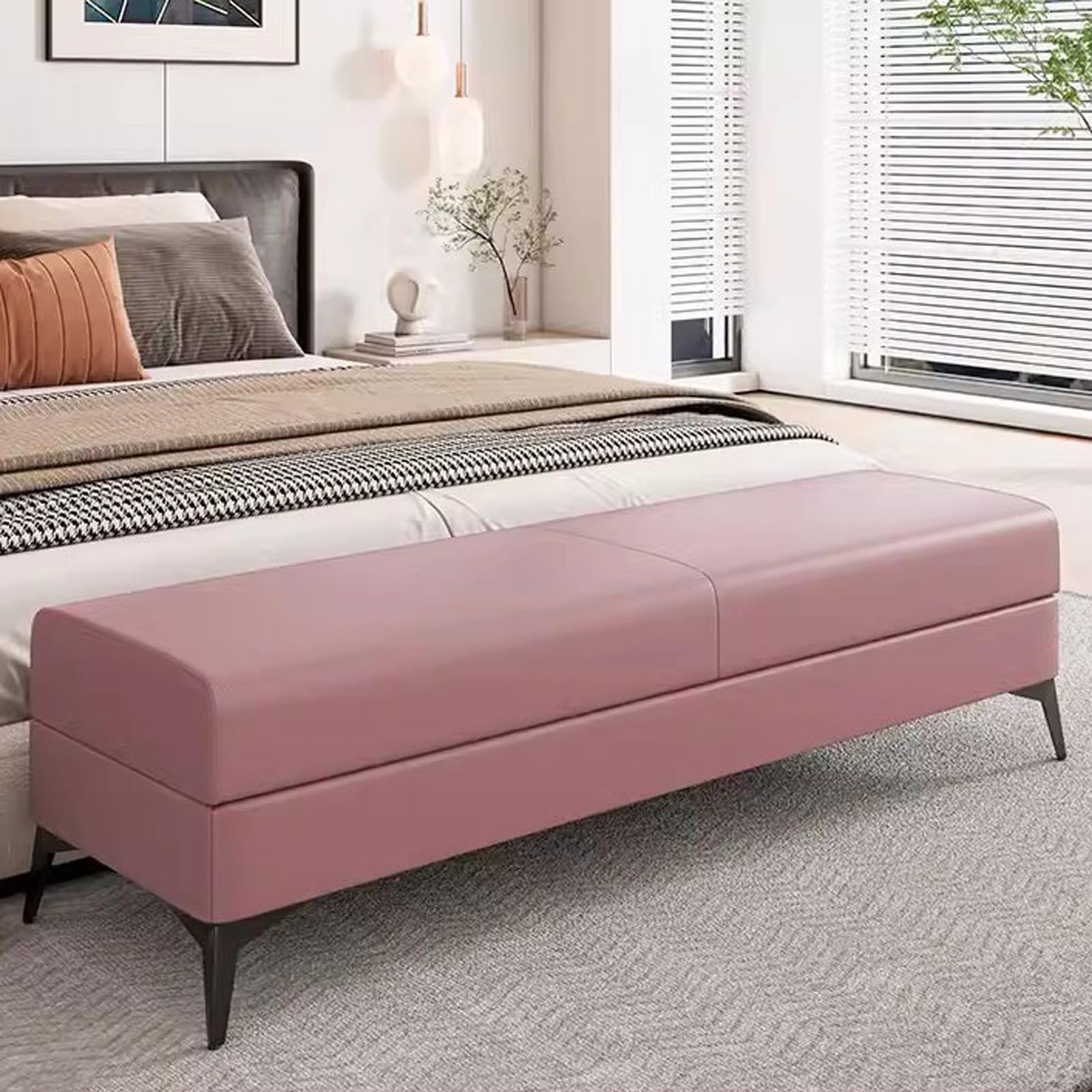 FCXWEVR Langbank Sto Bench Faux Leather Upholstered Shoe Bench for Entryway with Seating & Sto Bedroom End of Bed Bench Slish & Functal Home Fur