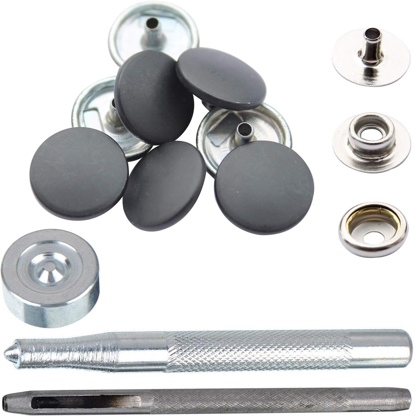 Trimming Shop Press Studs Matt Black Snap Fasteners with Fixing Tools for Clothing Bags, Leathercraft, Fashion Accessories