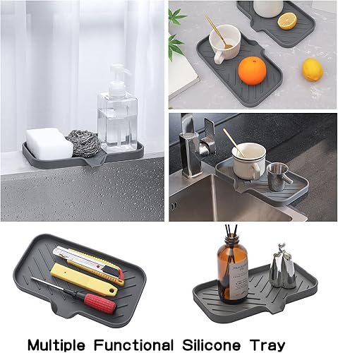 Vista 41 de Jaboneras de baño de silicona con boquilla de drenaje, organizador de fregadero de baño y cocina, soporte para esponja, bandeja de jabón para Gris