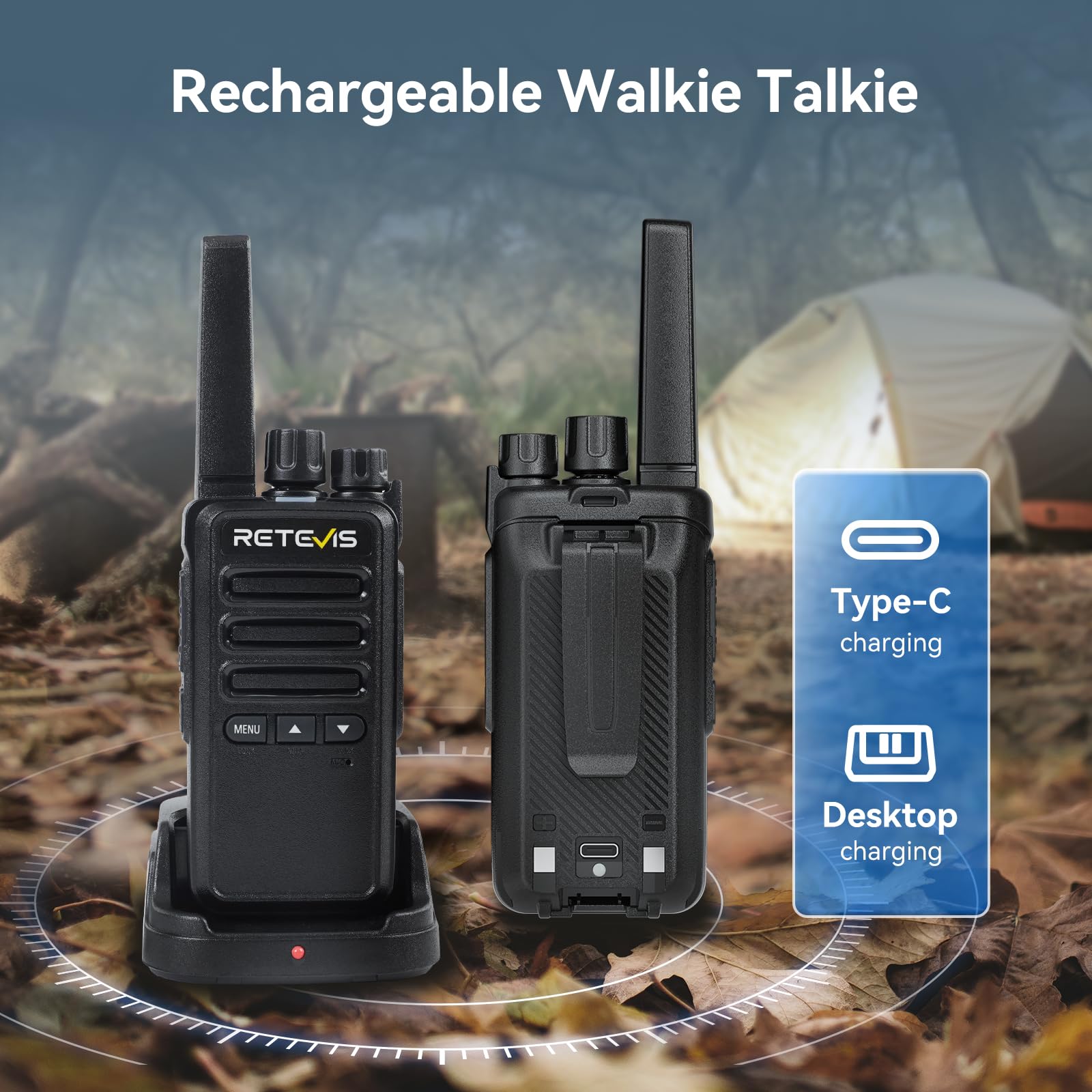 Retevis RT668B Walkie Talkie with Earton, Dwukierunkowe Radio PMR446, USB-C, 16 Kanałów, Dwukierunkowy Zestaw Radiowy dla Bezpieczeństwa, Restauracje, Magazyny (10 szt.)