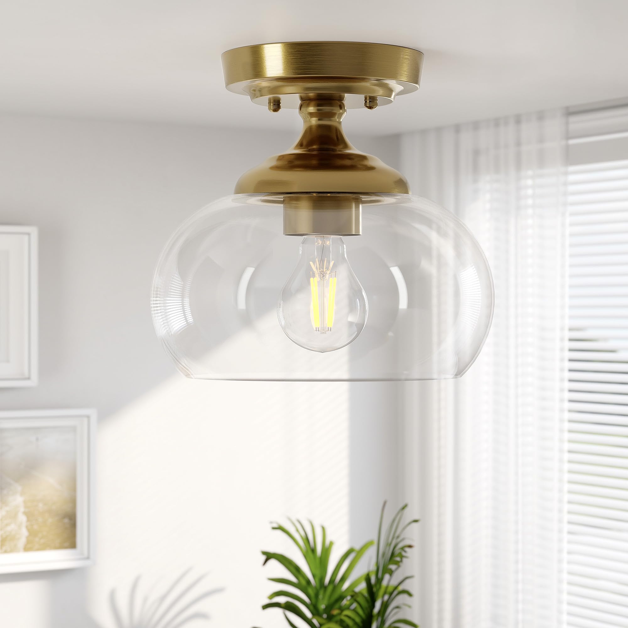 Lámpara de techo industrial semiempotrada, lámpara de techo de 8.3 pulgadas con pantalla de vidrio transparente, iluminación de granja para pasillo, cocina, dormitorio, entrada, lámpara de 2