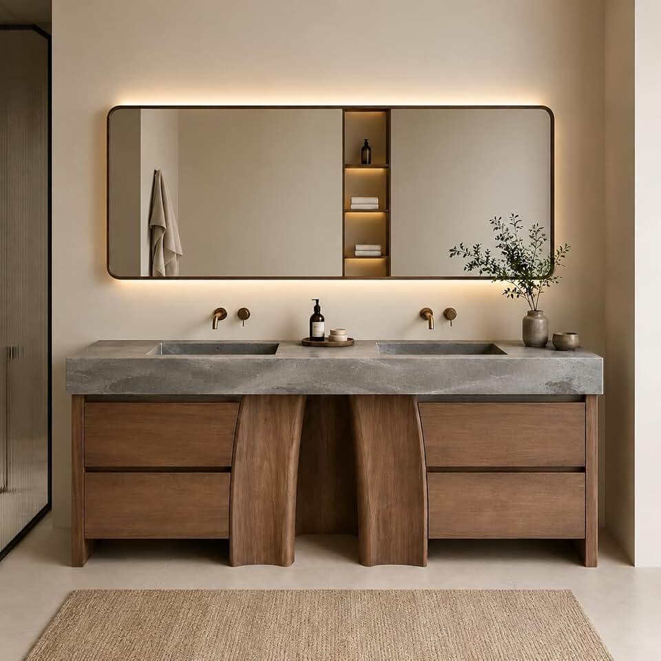 96 in Freestanding Double-Sink Bathroom Vanity with LED Storage Mirror