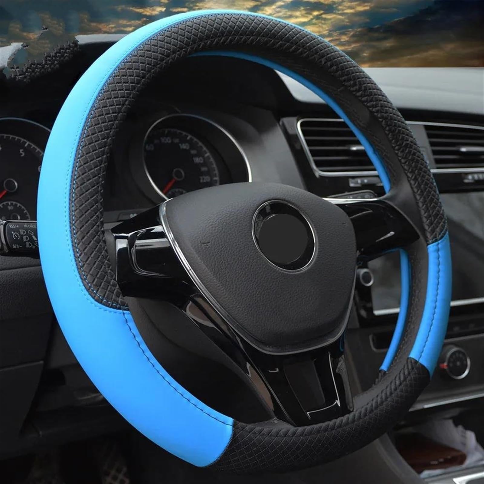 Stuurwiel Covers Universele Autostuurwiel Gevlochten Leer Antislip 8 Kleuren Autostuurhoes Auto-styling Auto-accessoires Stuurhoes (Kleur : Blauw