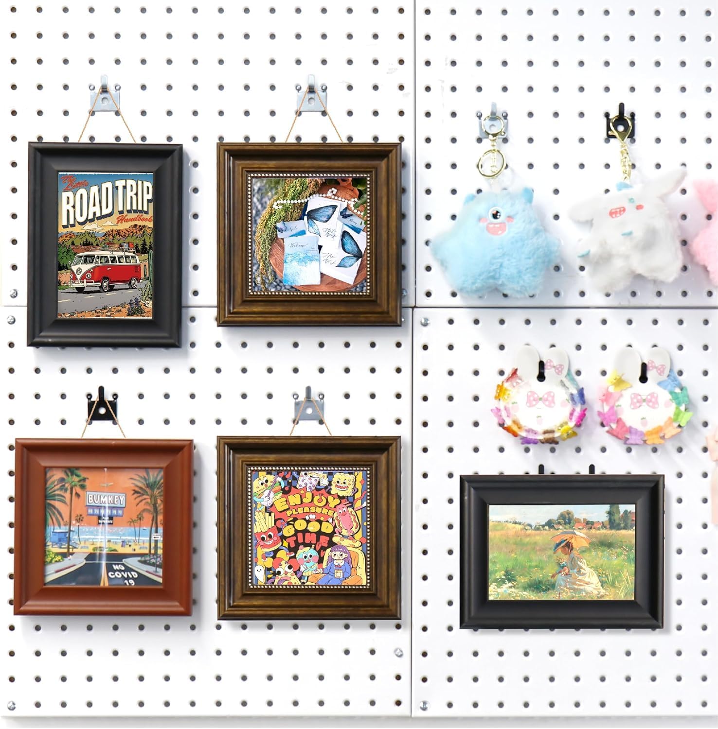 HUHOLE 20 Pack Pegboard Picture Hangers Black Powder Coated Metal U-Shape Display Hooks Fits 1/8 and 1/4 Inch Pegboards Small Peg Board Hooks for Hanging Pictures Arts and Crafts