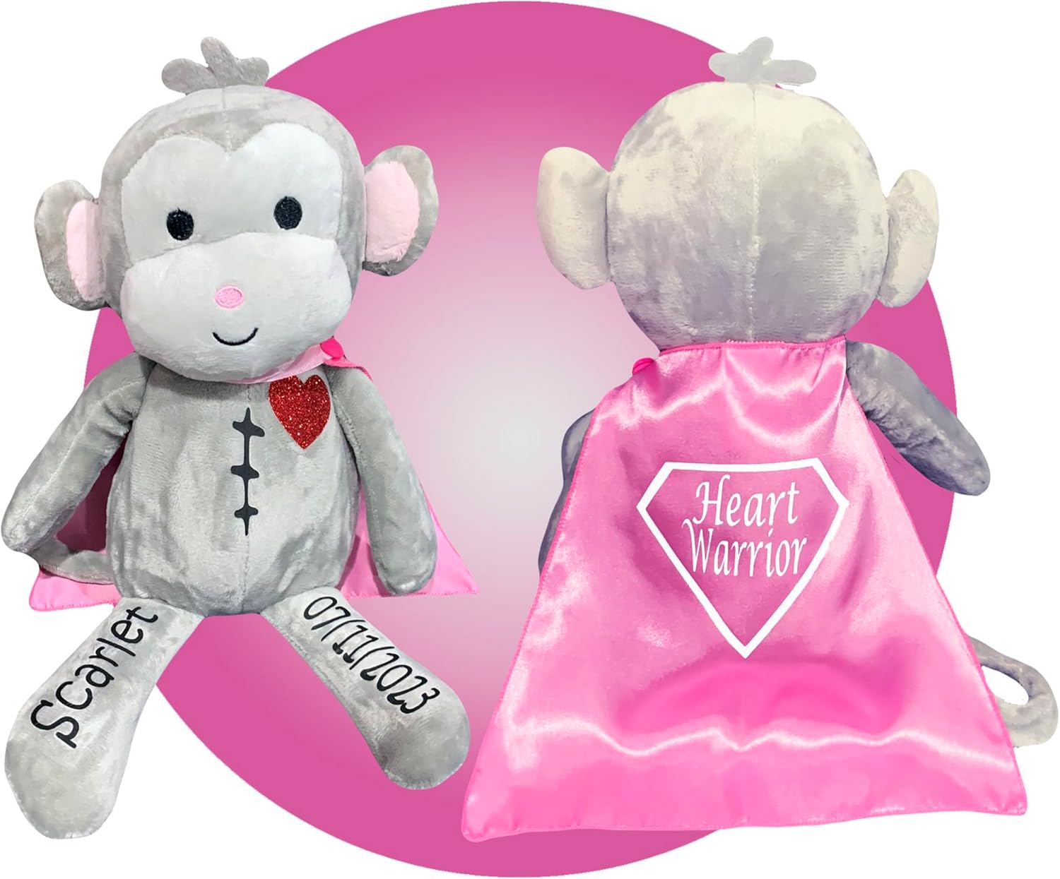 Baby Heart Surgery Gifts - Personalized 13" Monkey Plush for Heart Warriors - Scar Buddy CHD Awareness Monkey - Heart Surgery Stuffed Animal - Open Heart Surgery Recovery Gifts by Kikilishop