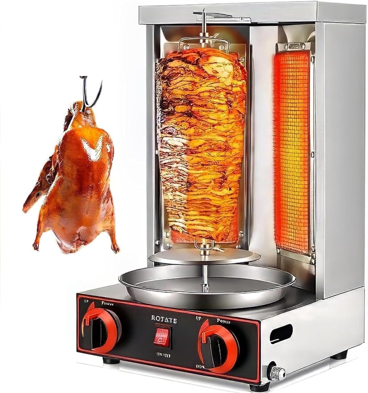 Kebab Machine with Burners Temperature Adjustment 50-350℃,Electric Kebab Grill Vertical Broiler Gyro Meat Rotisserie,for Commercial Home Kitchen(Black,Large)