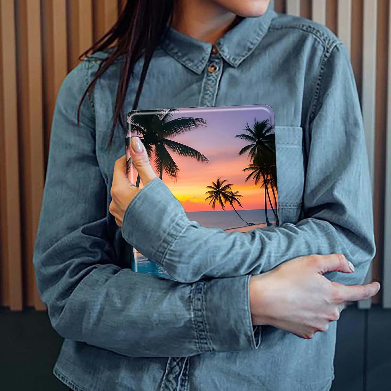 Case for iPad Air 11-Inch M2 (2024)/iPad Air 6th/5th/4th Gen Case (2024/2022/2020) 10.9 Inch Sunset Beach Palm Trees Theme 360 Degree Rotating Stand Protective Cover with Auto Sleep/Wake