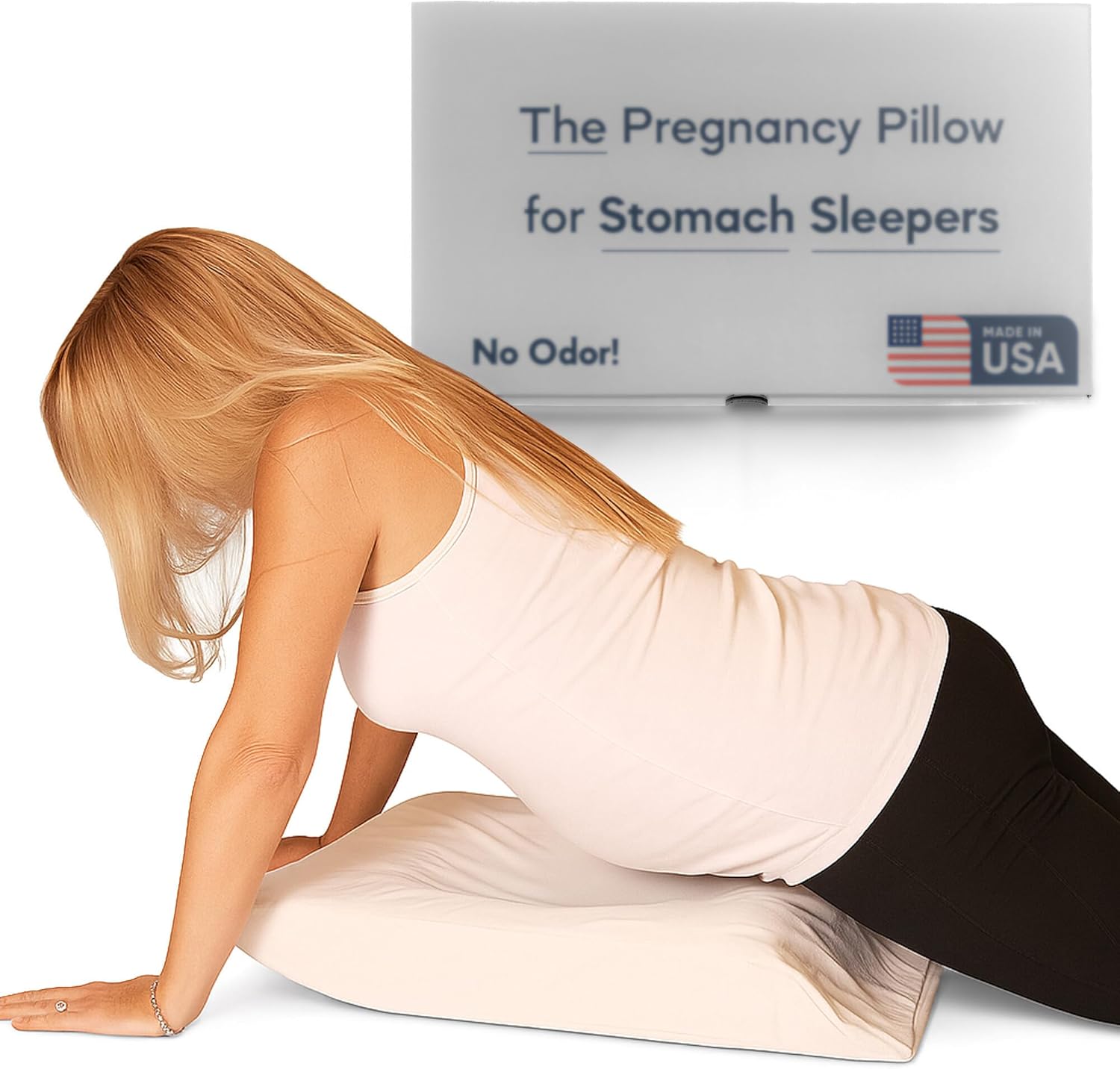 Belly Pillow, Pregnancy Pillow for Stomach Sleepers, USA Made, No Odor, Maternity Face Down for Sleeping on Stomach, Belly Sleeper, Organic Cotton Washable Cover