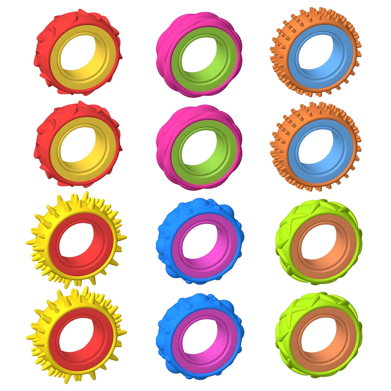 MOSNOW 12 Pack Textured Finger Spinner Rings - Relieve Anxiety, Reduce Stress, Multiple Textures - Perfect for Adults at Work, Home & Travel - Sensory Fidget Tools for Focus & Calm