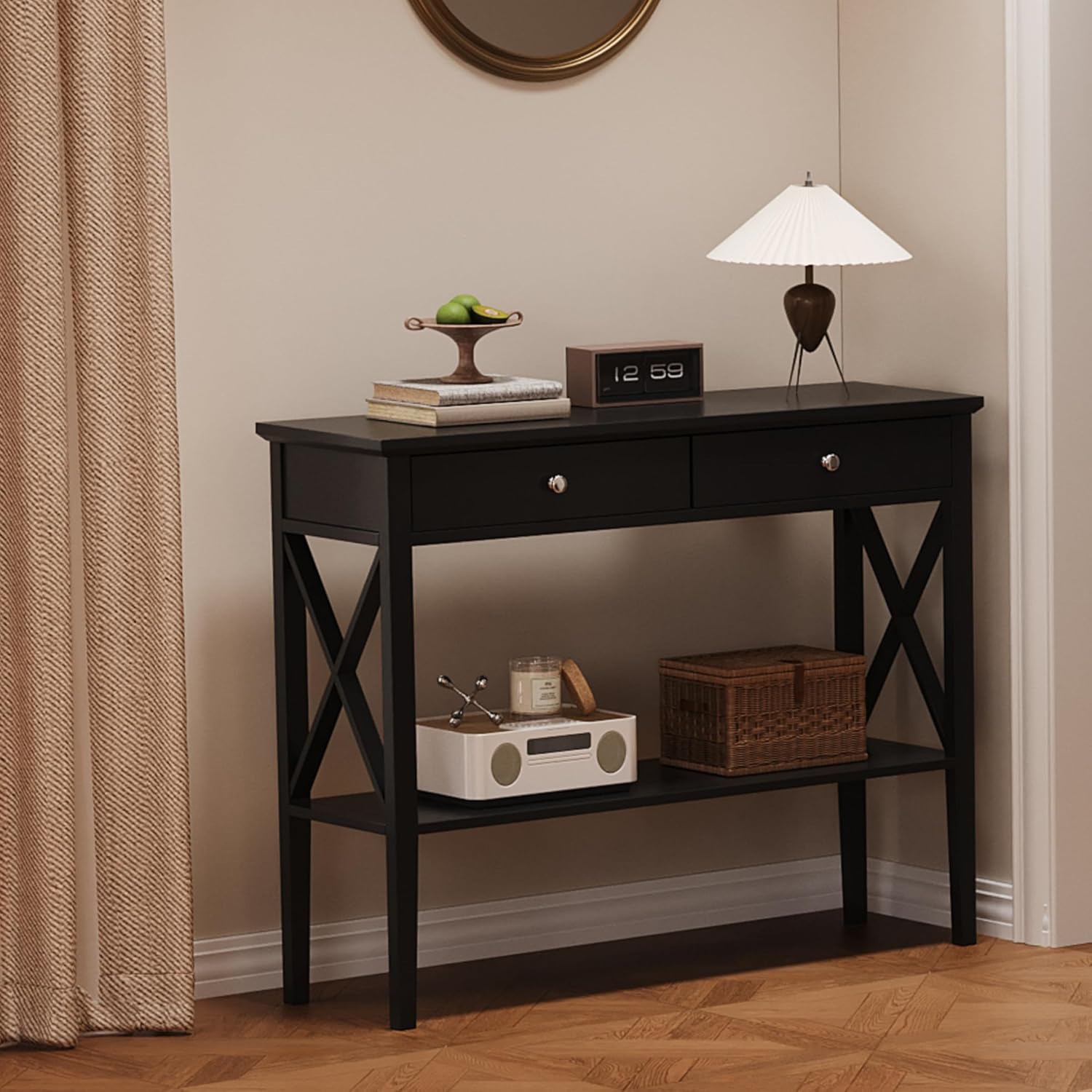 ChooChoo Console Table with Drawers, Narrow Wood Accent Sofa Table Entryway Table with Storage Shelf for Entryway, Front Hall, Hallway, Living Room, Black - Image 8