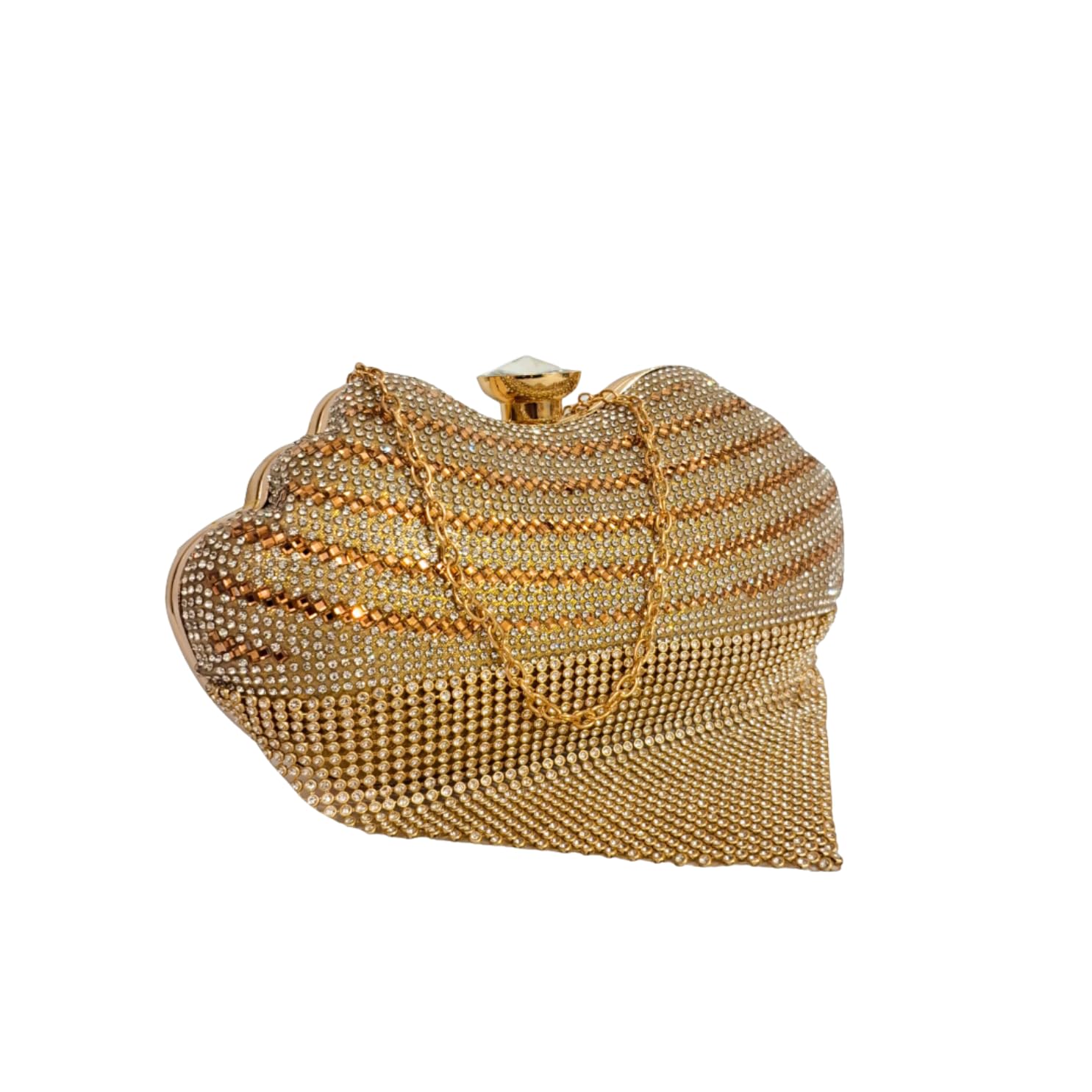 Bridal Gold Clutch Bag for Women | Heart Shape Handbag with Stone & Pearl Tassels | Designer Party Purse for Weddings & Receptions | Elegant Engagement Gift | Luxury Clutch-picture-50