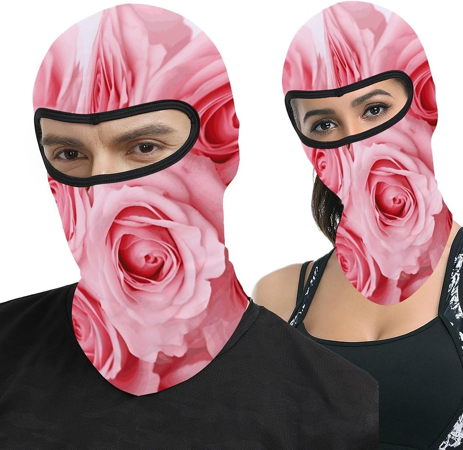 Pink Fresh Roses Balaclava Face Mask for Men Women | Windproof Motorcycle Neck Gaiter Full Face Cover, Warmer Ski Mask, Breathable UV Protection Full Face Mask for Outdoor Sports