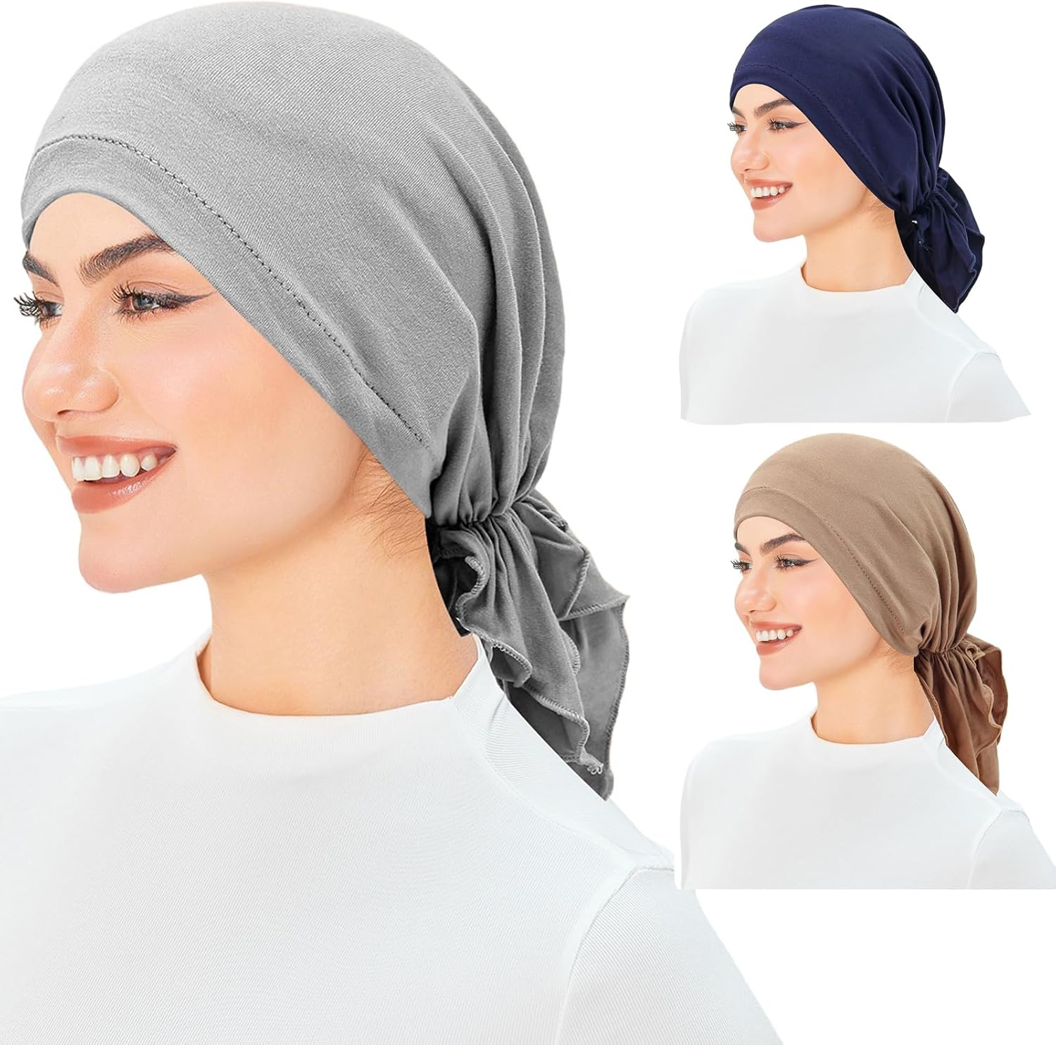 6 Pieces Womens Pre-Tied Head Scarves Slip-on Headwear Turban Beanie Caps Head Wrap Headscarf for Women Multi - Image 6