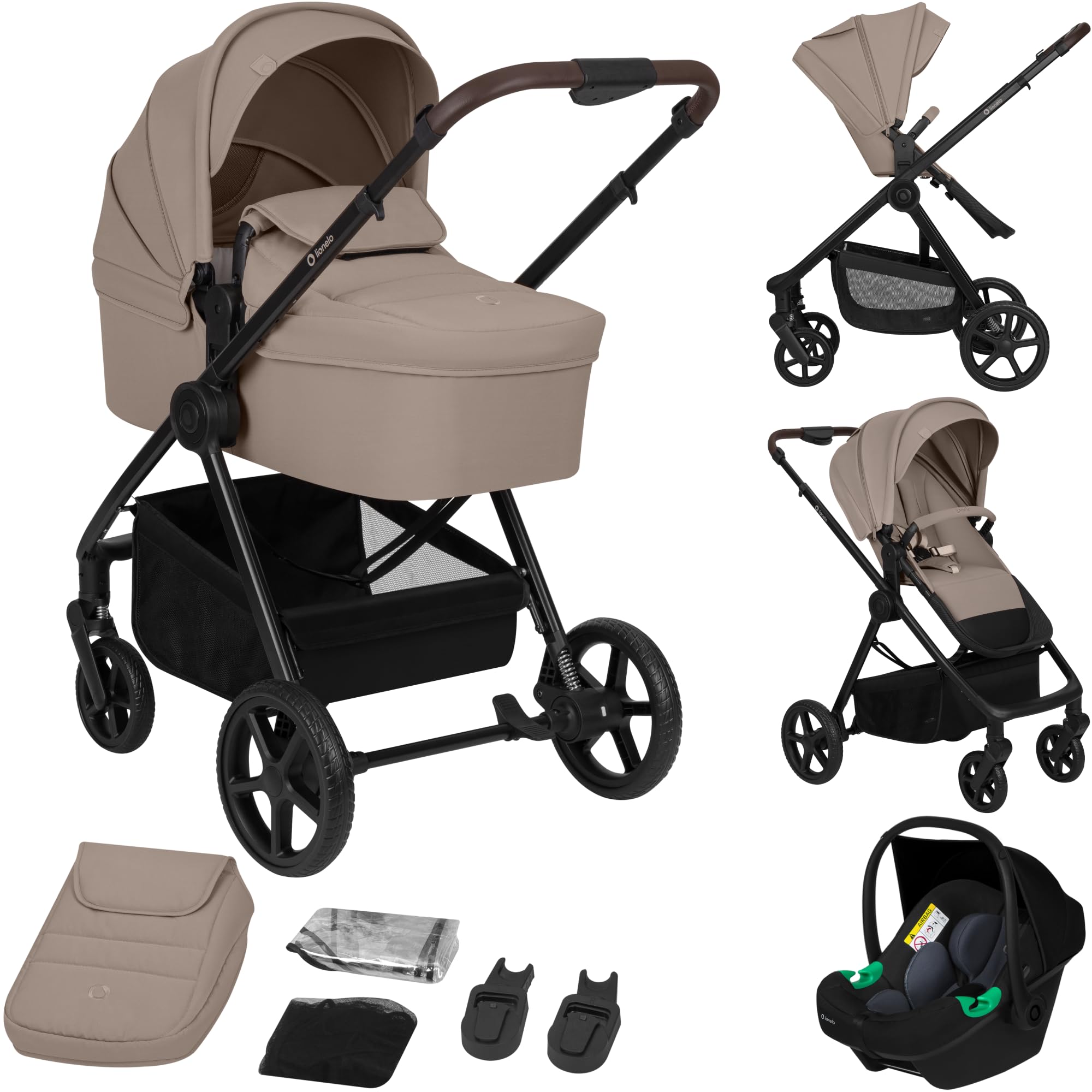 Lionelo Greet de Carrito Bebé 3 en 1 (0-4 años, 0-22 kg) | Capazo grande, Asiento Reversible, Estructura Ligera, Suspensión, Posición Reclinable, UPF50+