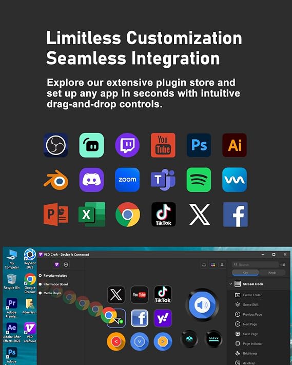 TreasLin VSDinside Streaming Controller Deck Visual Shortcut Keyboard with 12 Customizable Macro Keys to Trigger Actions in OBS Twitch YouTube for Content Creators Streaming Gaming Compatible with PC & Mac N3 White