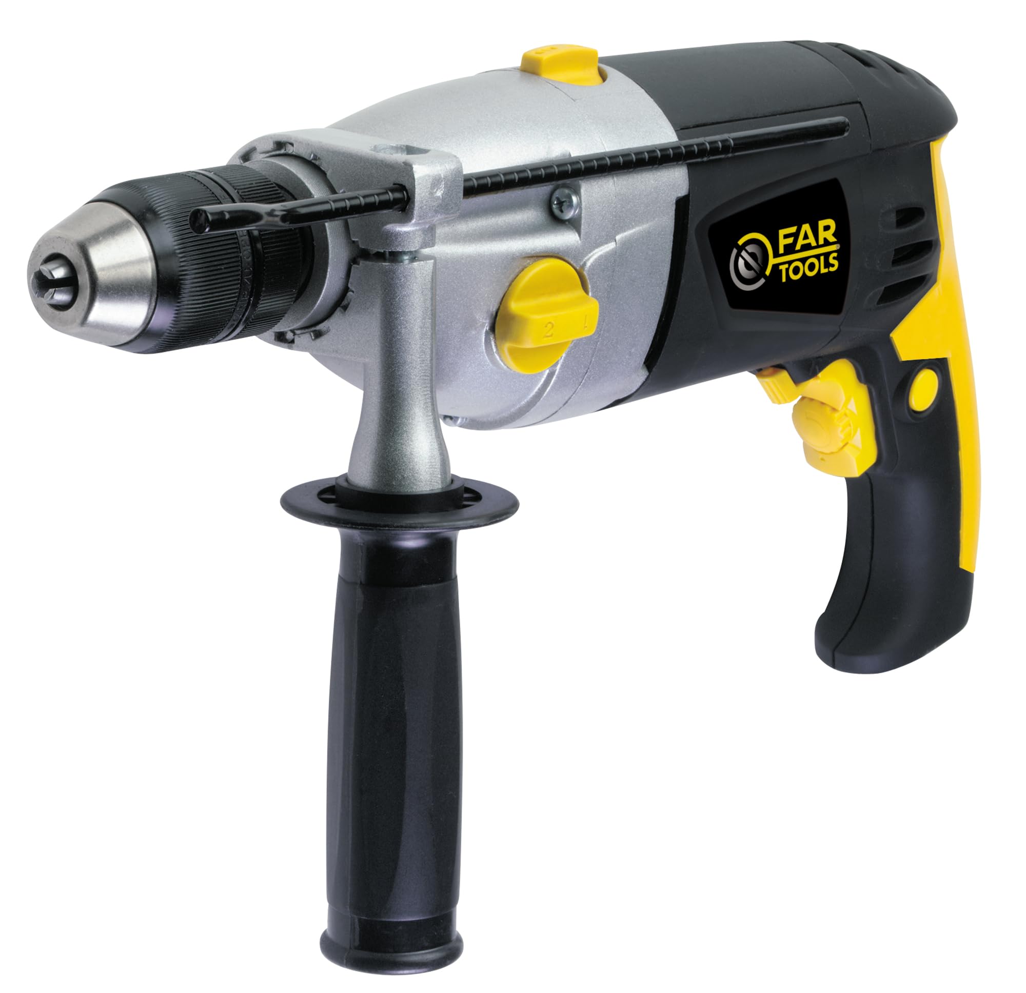 Fartools Perceuse à percussion 1200W, mandrin autoserrant métal Ø13mm, 2 vitesses variables 0-1200&0-3200tr/min, poignée auxiliaire, mallette
