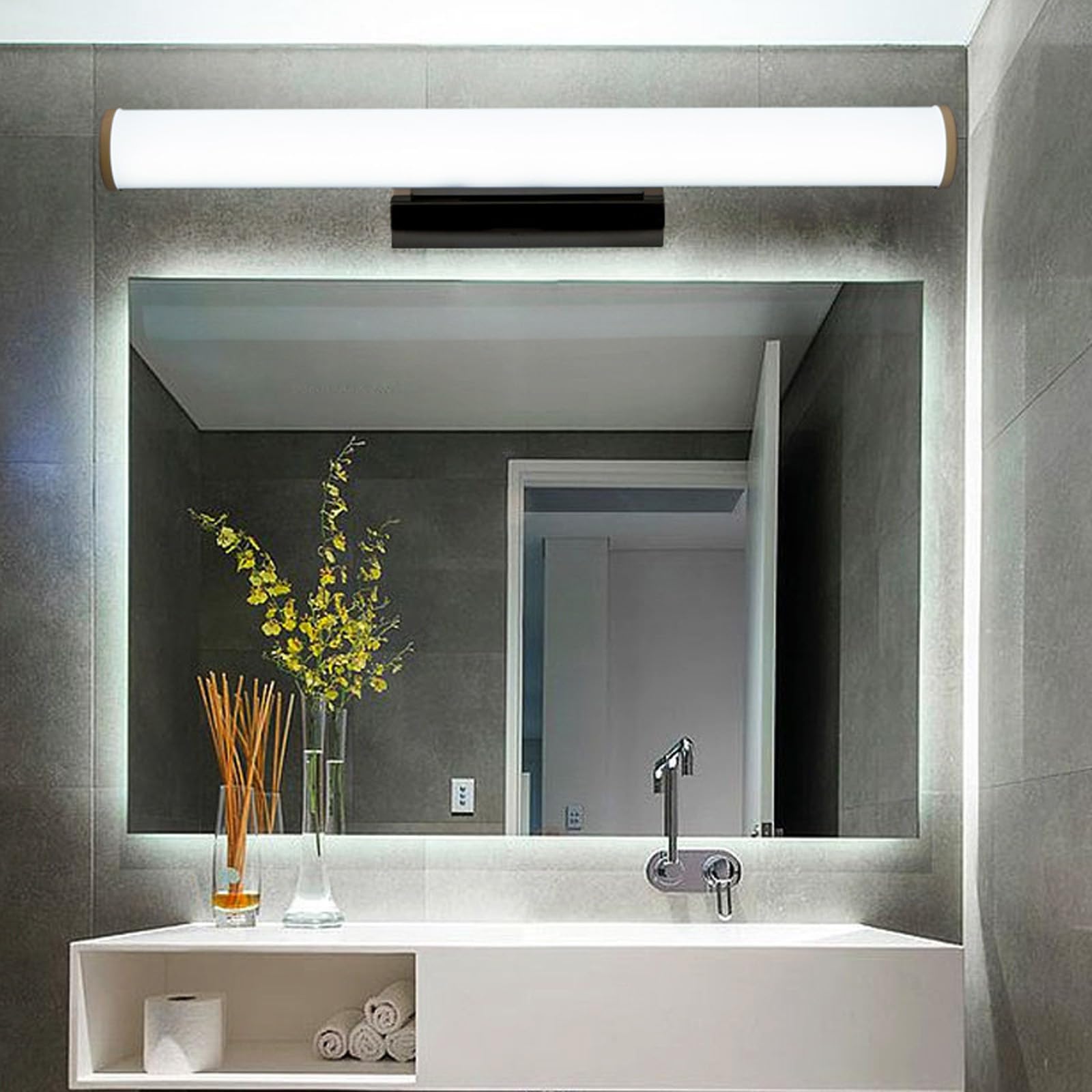LED Spiegelleuchte Bad Wandlampe Spiegellampe Wandleuchte Badezimmer Wasserdicht Wandbeleuchtung Lange Wandleuchten für Badschrank Schminktisch Leseleuchten (Silbrig-Warmes Licht,80cm)