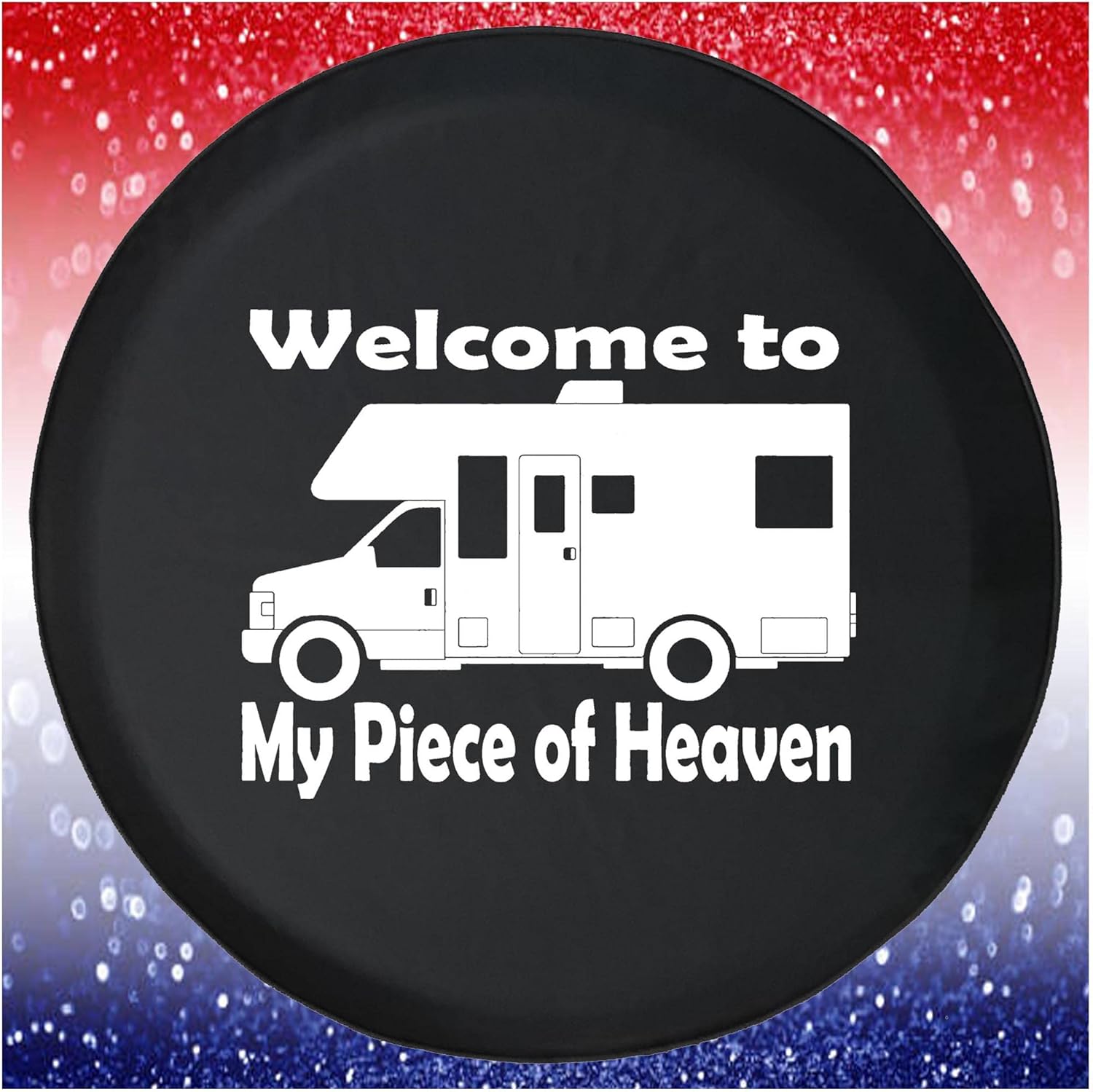 Welcome to Heaven RV Black 33 Inch with Backup Camera Hole Car Tire Cover - Tire Accessories for Trailers, Trucks, SUVs, Campers RVs and More