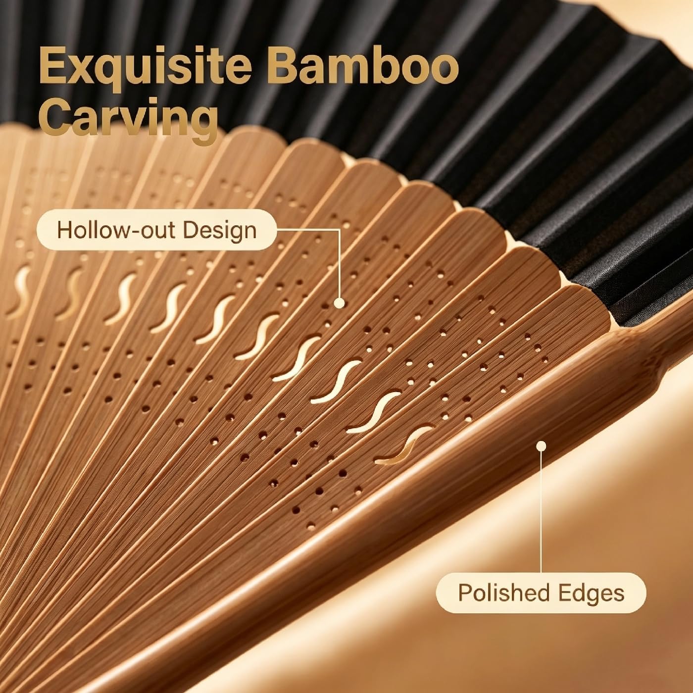 Hand Fan for Vintage Japanese Bamboo Silk Elegant for Dance Music Festival Wedding Church Decoration Party (Black, Medium) image 4