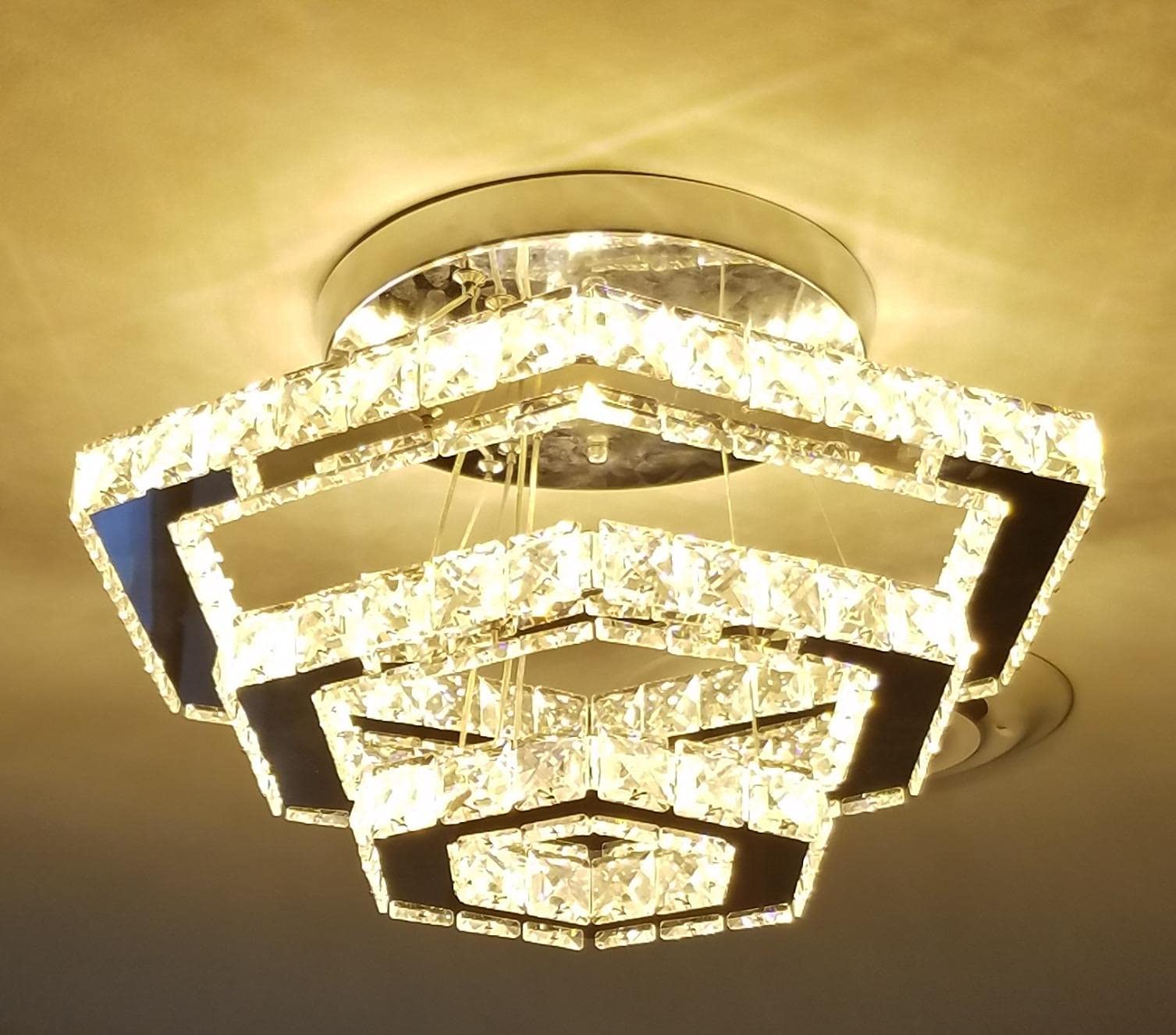 Modern Crystal Chandelier Lighting Ceiling Dining Room Living Room Chandeliers Contemporary LED Light Fixtures Hanging Ring Foyer Bedroom Pendant Lights,Warm White (10 Inch Ring, Warm White)A14