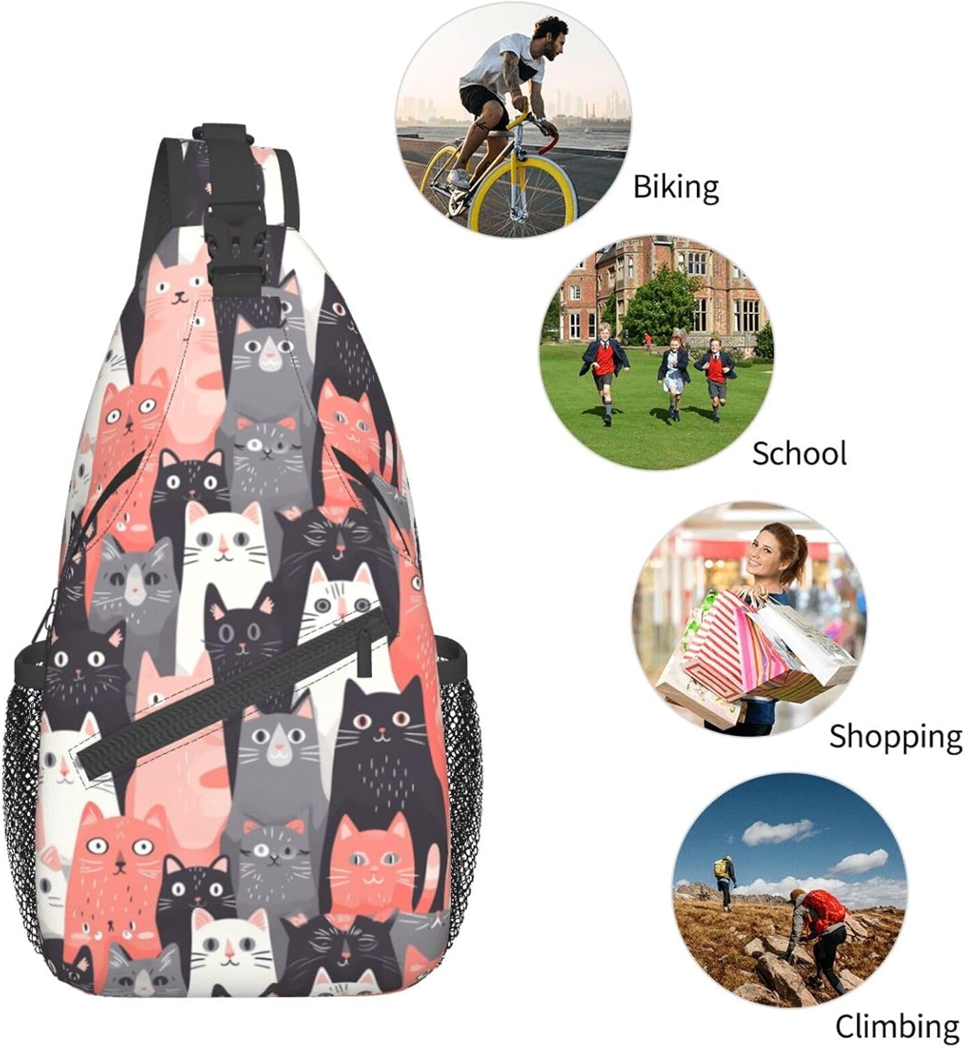 Cute Cats Lovely Kitten Sling Backpack Hiking Backpack Crossbody Bag Sports Lightweight And waterproof Chest Bag Shoulder Bag For Women Men - Image 6