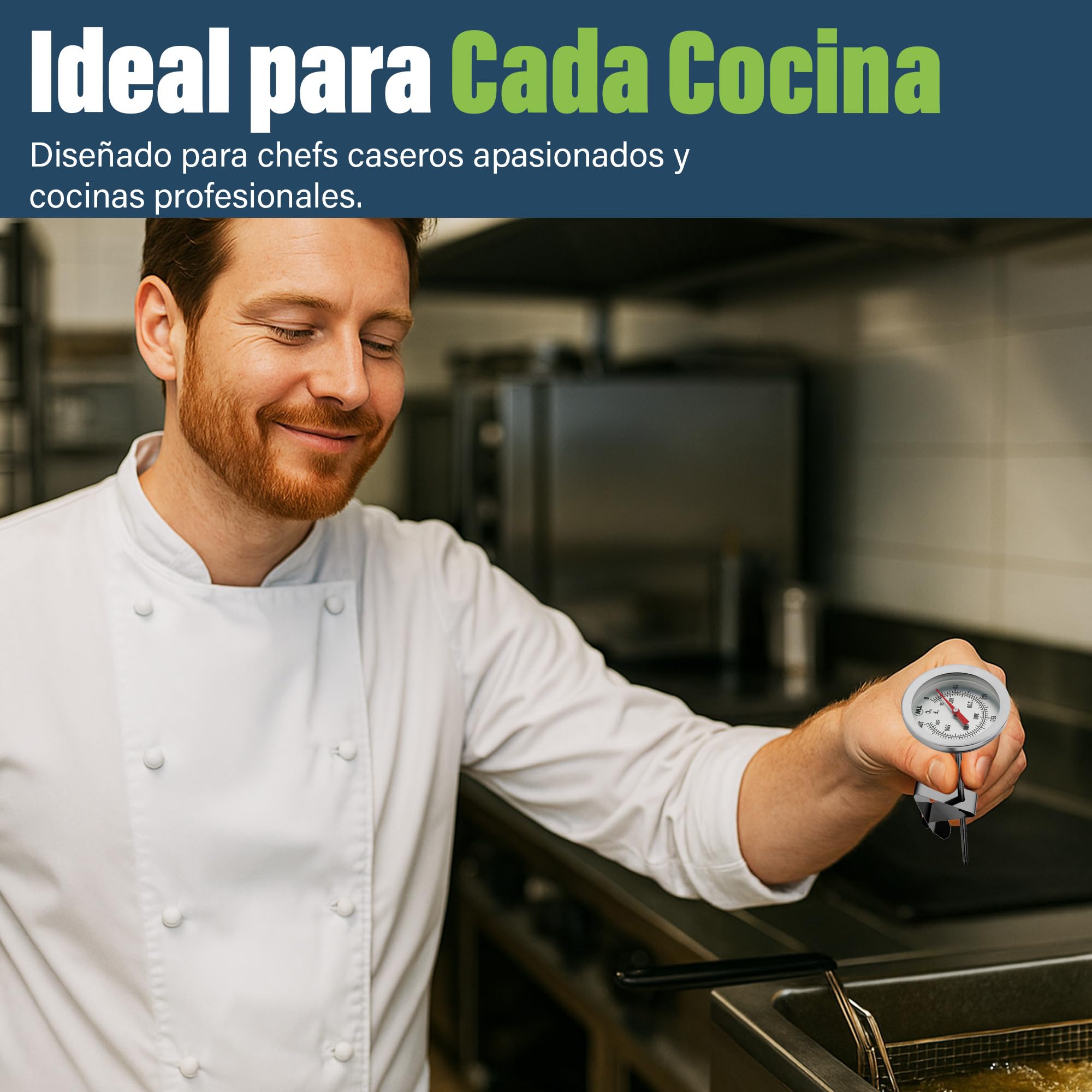 Termómetro de aceite para frituras de acero inoxidable 150 mm con clip para sartén