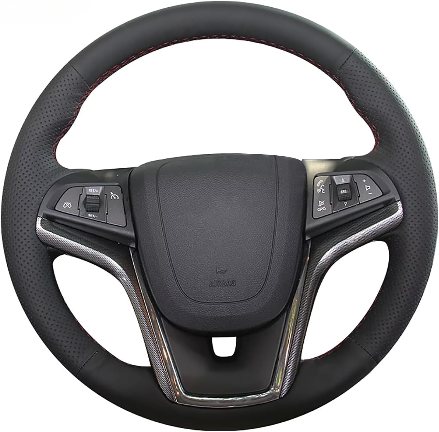 Loncky Genuine Leather Auto Custom Fit Steering Wheel Cover for Chevrolet Malibu 2013 2014 2015 / for Chevy Volt 2011 2012 2013 2014 2015 Accessories Hand Stitched