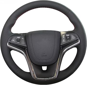 Loncky Genuine Leather Auto Custom Fit Steering Wheel Cover for Chevrolet Malibu 2013 2014 2015 / Chevrolet Volt 2011 2012 2013 2014 2015 Accessories Hand Stitched