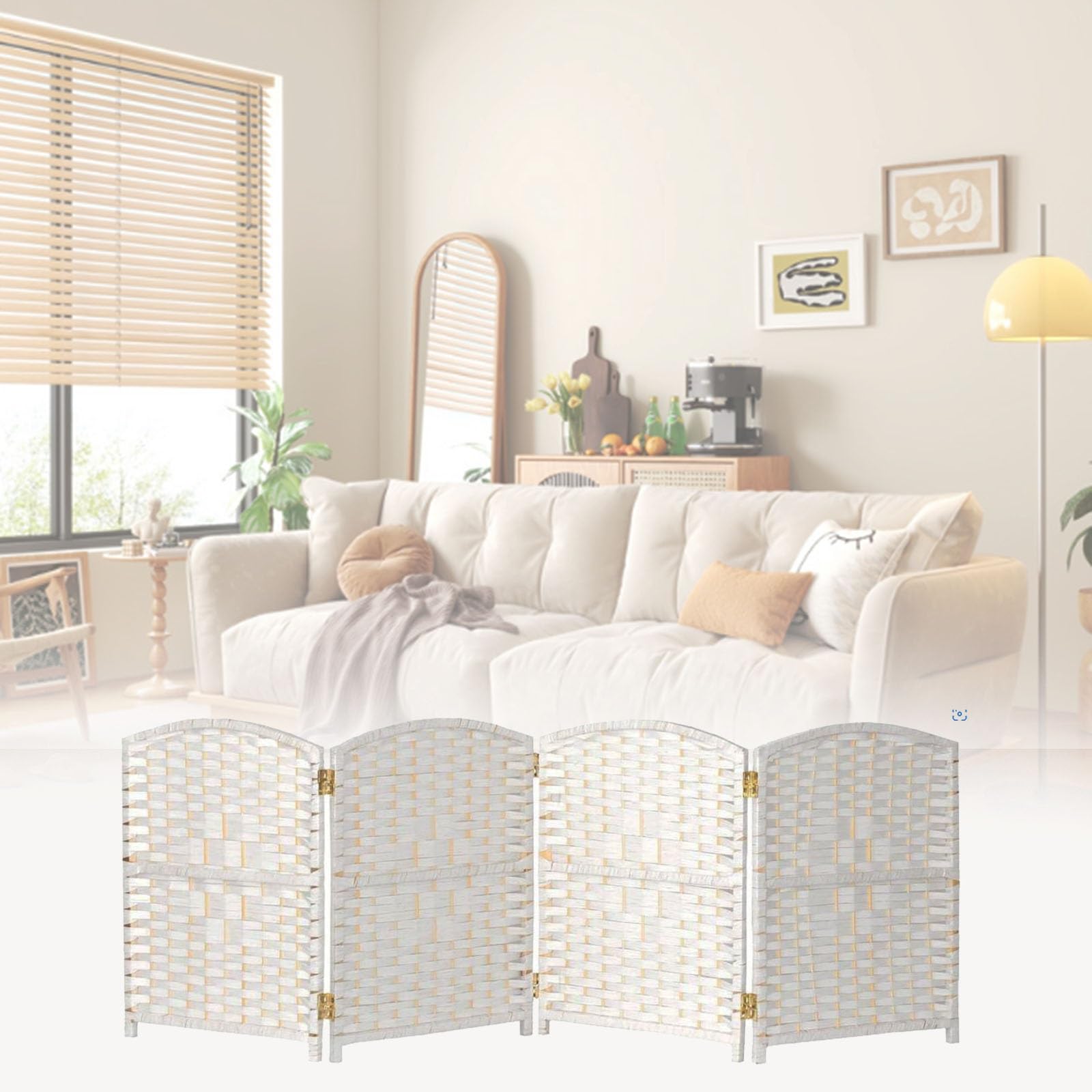 White Screens Bedroom Dividers, Weave Folding Room Partition - 4 6 8 Panel, Adjustable Privacy Partition/Dressing Screen For Children's Room Office Pet Owners(30X50CM,5 piece)