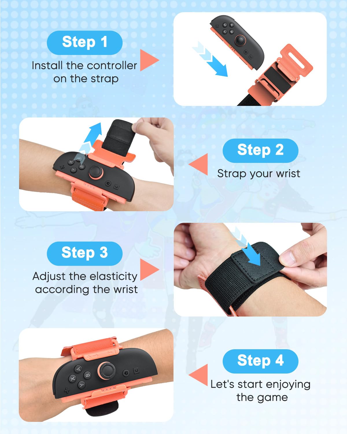 [𝐒𝐰𝐢𝐭𝐜𝐡 𝟐/𝟏/𝗢𝗟𝗘𝗗]-Lot de 4 Bracelets pour Nintendo Switch Just-Dance 2026 2025 2024 pour Switch 2/Switch 1/OLED, Sangles Elastique Ajustable Accessoires pour Joy Pad,pour Adultes & Enfants