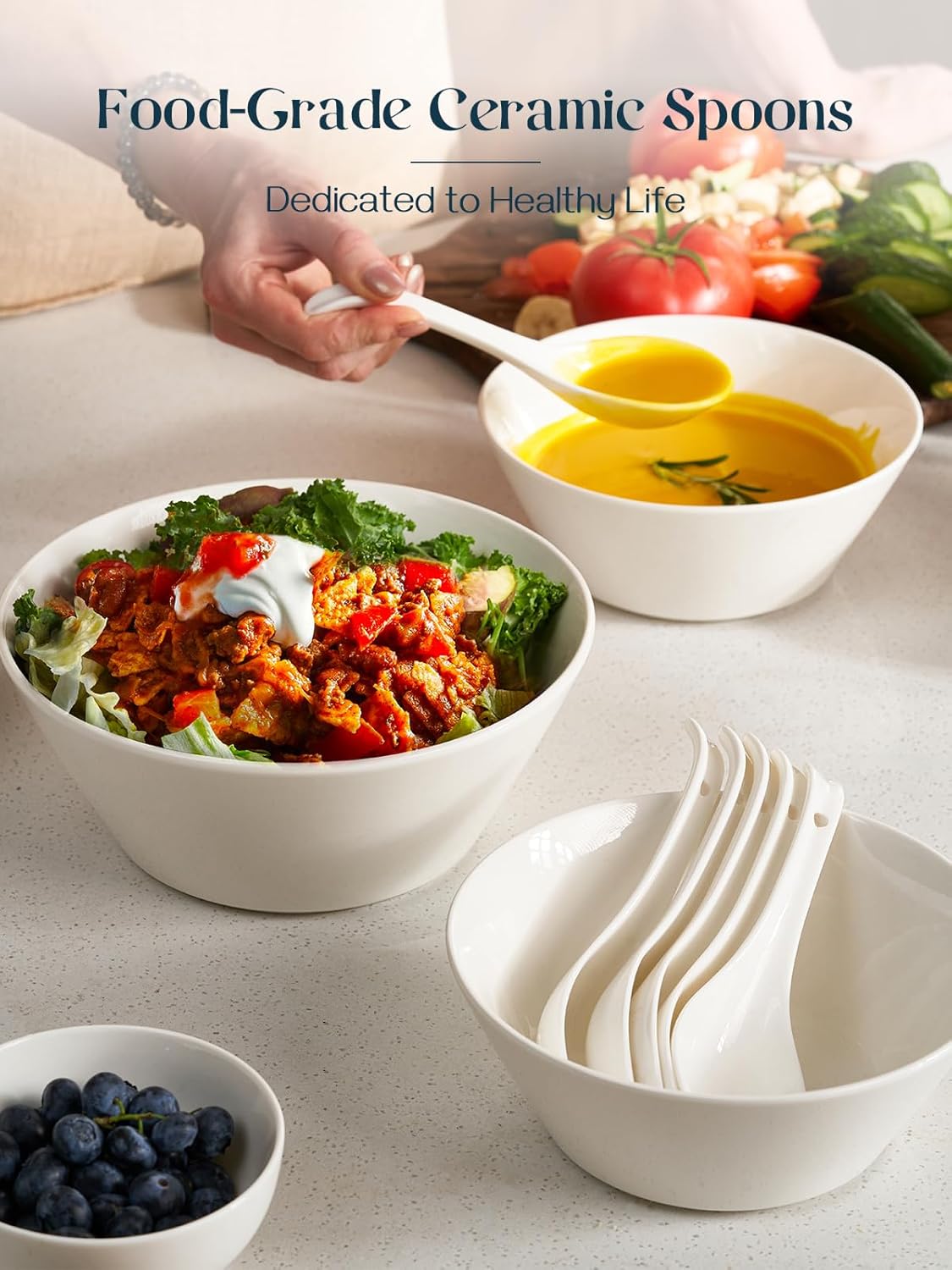 DOWAN Ceramic Set of Soup Bowel and Soup Spoon
