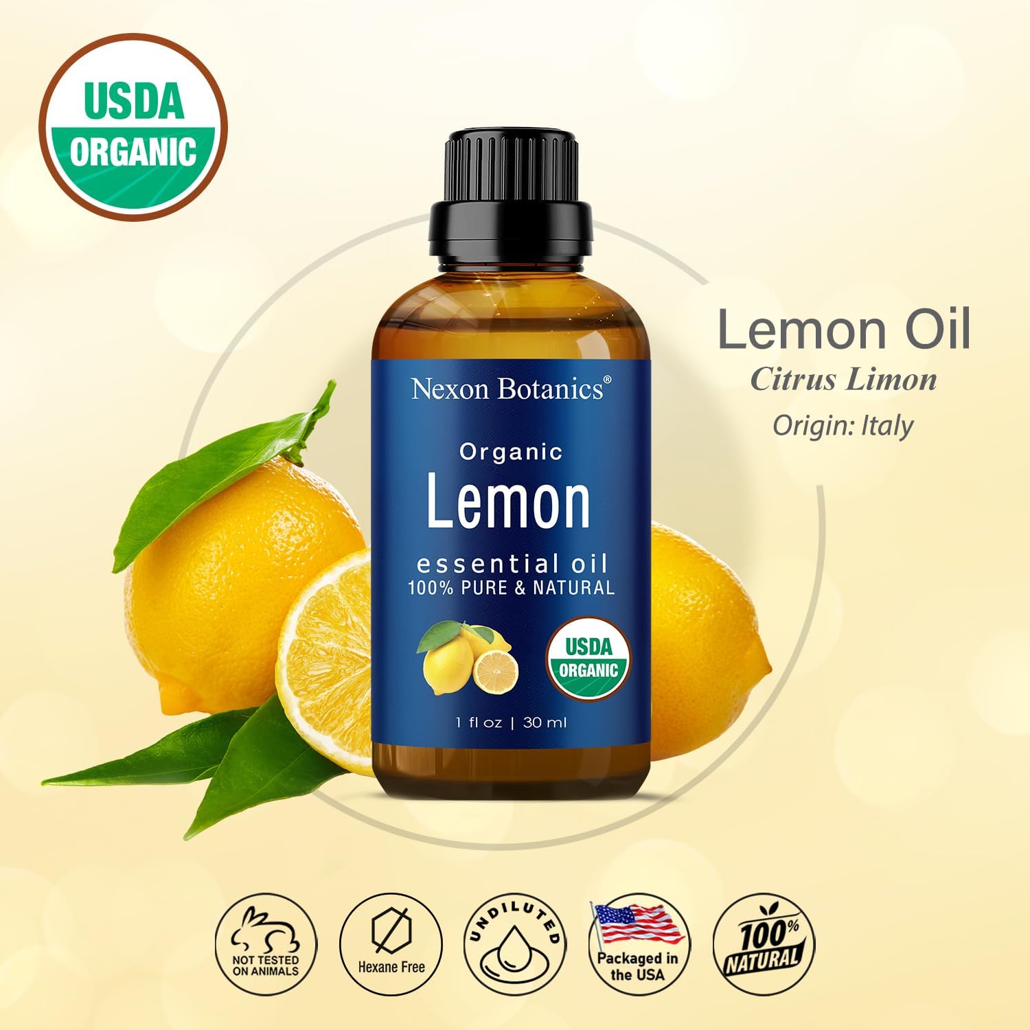 Organic Lemon Essential Oil 30 ml - Pure, Natural Oils for Aromatherapy, Diffusers, DIY, Candle and Soap Making Scent - Nexon Botanics - Image 2