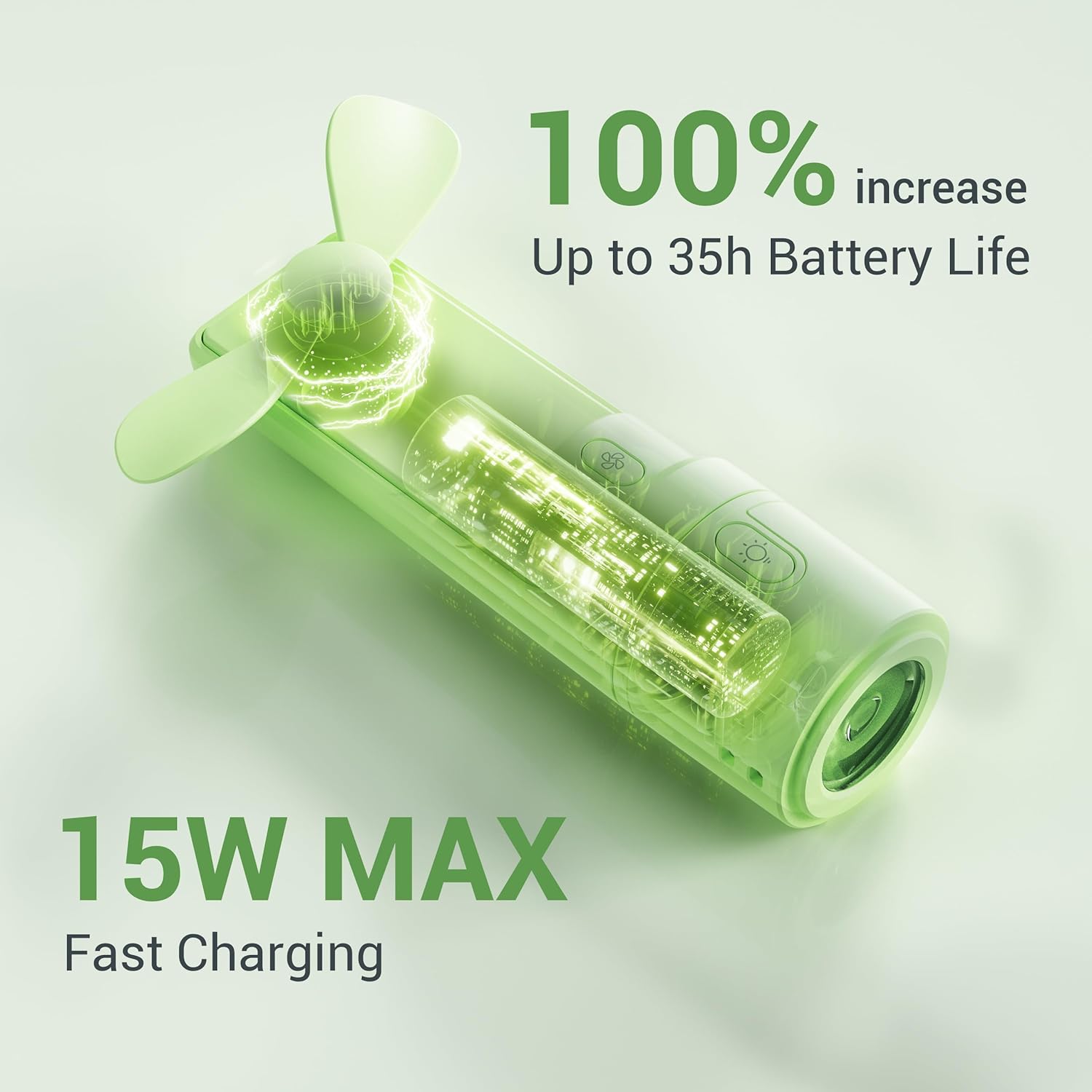 SodaRide Airluxe Mini 3-in-1 Portable Fan Rechargeable- Handheld with 35-Hour Battery Life, Fast Charging Power Bank&Flashlight- Personal Fan for Travel, Vacation, and Festival Essentials Green