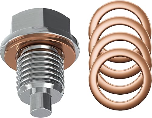 Miniatura 5 de Tapón de drenaje de aceite de acero magnético con revestimiento de zinc M12x1.75 con 5 sellos de junta de arandela de goma, repuesto de 0.47