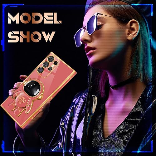 Miniatura 6 de Coralogo Funda para Samsung Galaxy S23 Ultra de astronauta linda para mujeres y niñas, diseño femenino único rojo con soporte oculto de astronauta,