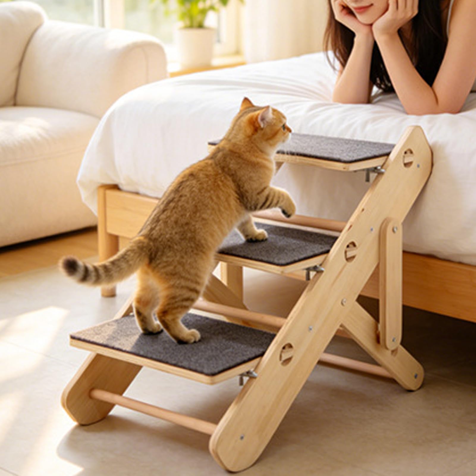 Rampa para Perros Plegable Escaleras Plegables Estables para Mascotas | Rampa escalera para camas altas para Subir al Sofá, Sillón, Cama o Utilizar en Salón y Dormitorio