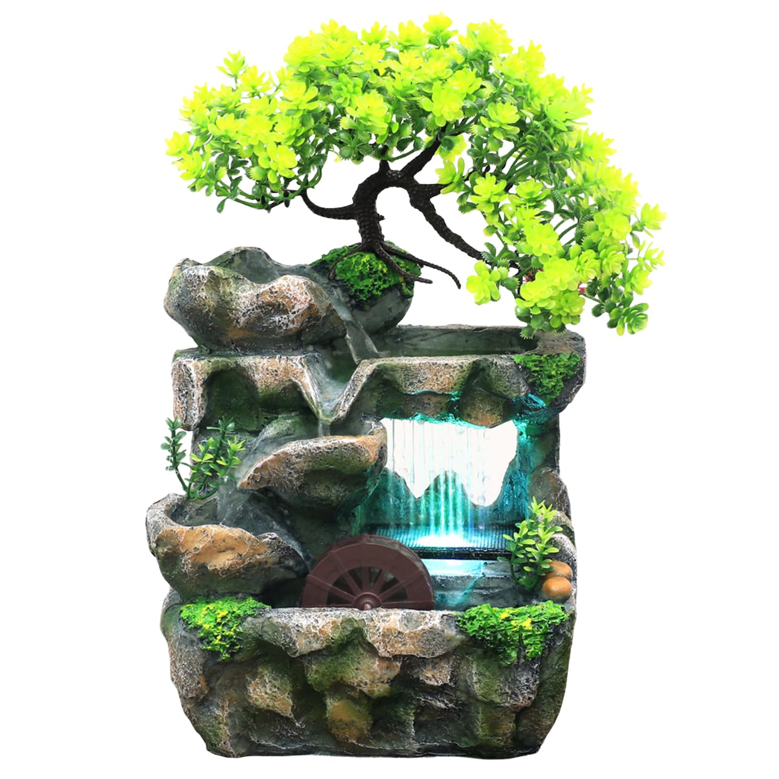 Fuentes de mesa para interiores, cascada de mesa con luces, pequeña fuente de agua de rocalla artificial para decoración de mesa (USB)