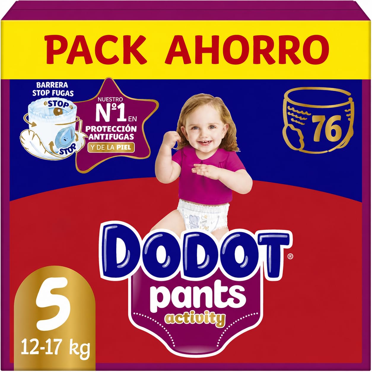 Dodot Pañal-Braguita Activity Pants, Talla 5 (11-17 kg), 76 Pañales, Con Ajuste 360 anti-fugas extra suave