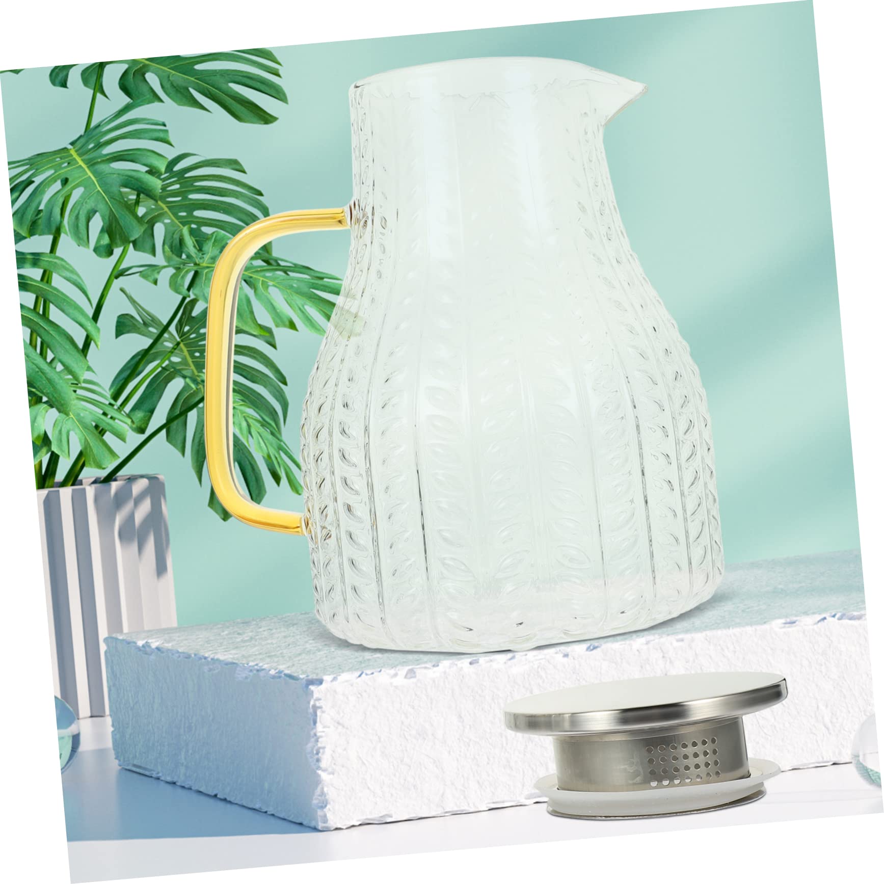 Zerodeko Jarra de Vidrio para Agua Fría Capacidad de 1500ml y Diseño Portátil, Adecuado para Oficina y Hotel, Contenedor Elegante y Multifuncional para Leche y Té Helado