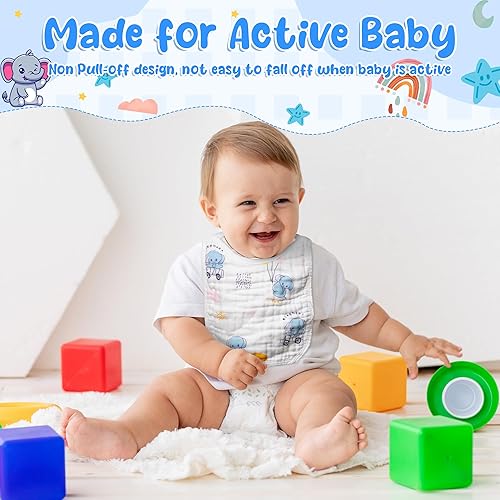 Miniatura 5 de GROBRO7 Baberos de muselina para bebé, de algodón suave, con hombros descubiertos, lavables a máquina, 6 unidades