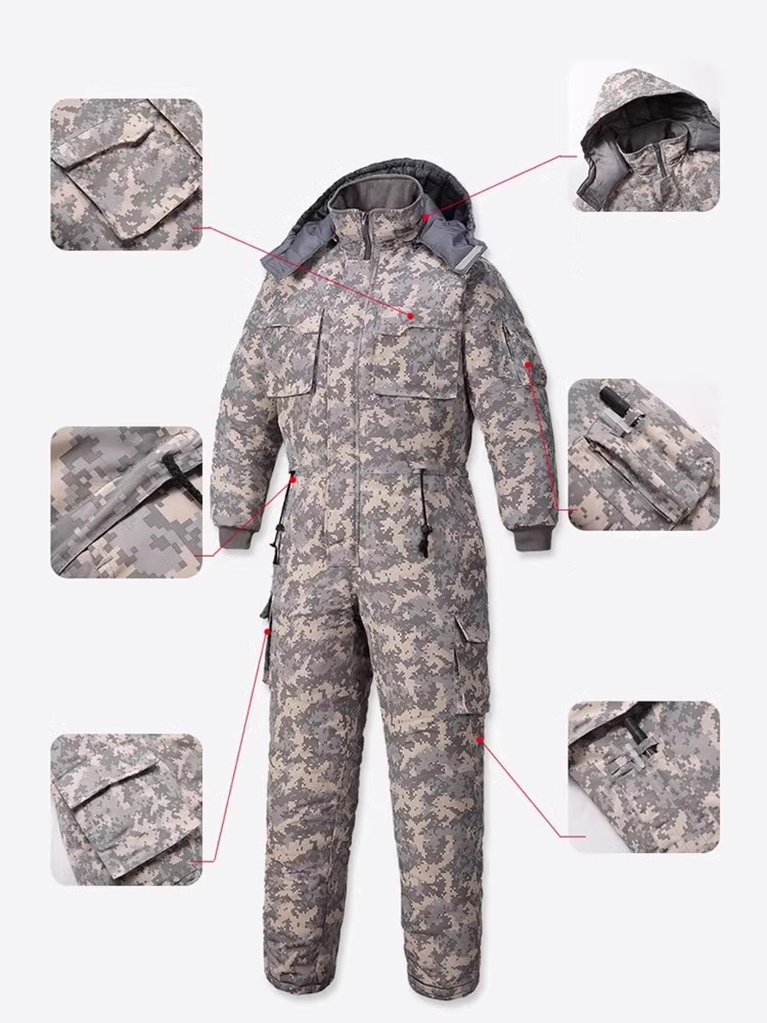 Hombres Traje térmico Mono Impermeable Mono Bolsillos cálidos Invierno Grueso Overol para Almacenamiento en frío Almacén Exterior Gasolinera