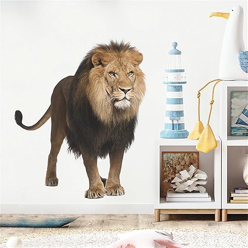 Miniatura 4 de Calcomanías de pared de The Majestic León, sacinora Wild Animal Art Wall Decals removible de vinilo para niños, bebés, sala de estar, dormitorio,