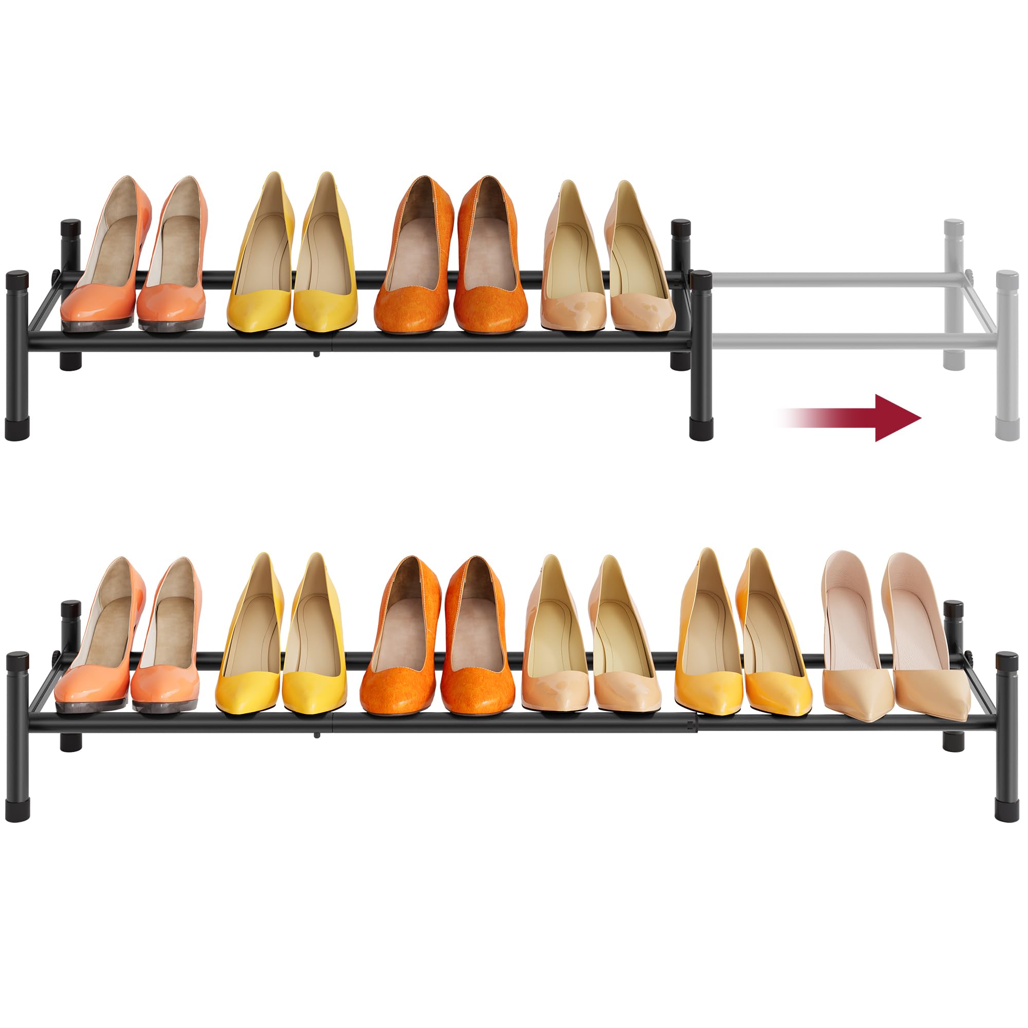 Tajsoon Expandable Shoe Rack for Closet 1 Tier, 28“-41“Adjustable & Stackable Shoe Shelf Storage, Metal Shoe Rack Organizer for Front Door Entrance,
