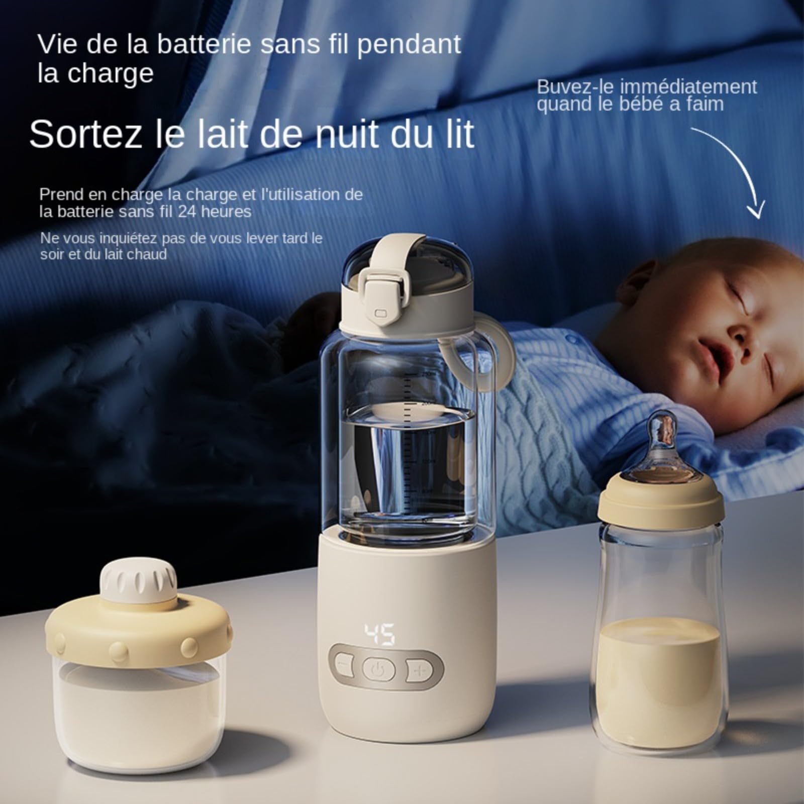 Chauffe-Eau portatif,Chauffe-Eau Portable pour Formule bébé Capacité de 300/400 ML,Chauffe biberon Nomade sans Fil,Facile à Transporter et adapté aux Voyages, Fonction de Charge USB