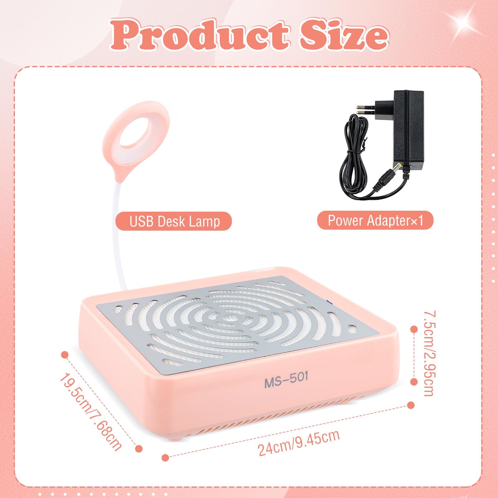 Aspirateur Ongle, Aspirateur Manucure avec Lumière USB, Collecteur de Poussière à Ongles, Professionnelle Onglerie Aspirateur à Faible Bruit pour Salon de Manucure à Domicile