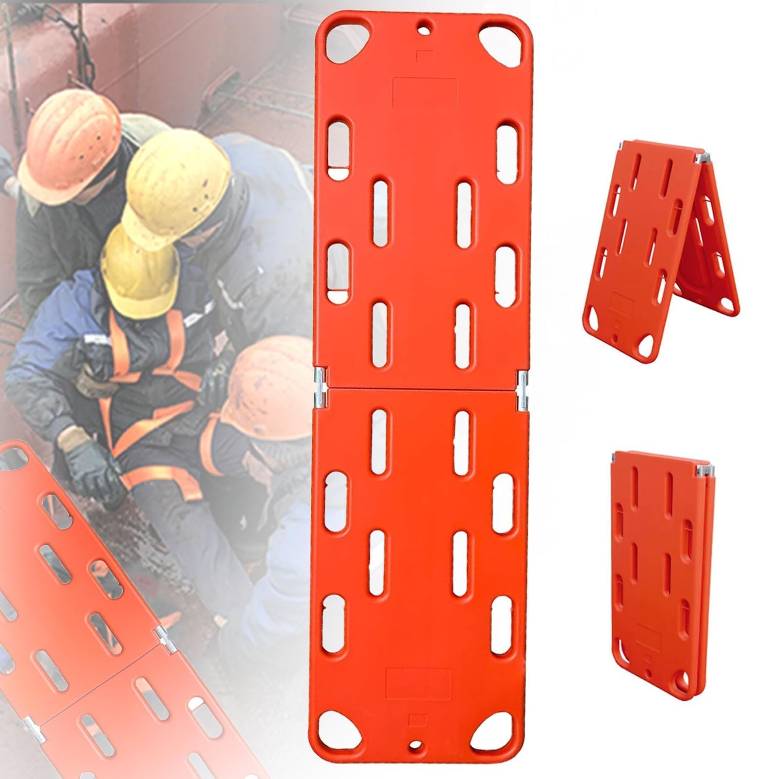 SGKOMN Folding Spine Board Stretcher with Safety Straps, EMS Medical Folding Stretcher, Floating Design for Emergency Patient Transfer and Water Rescue Operations, 2Folds